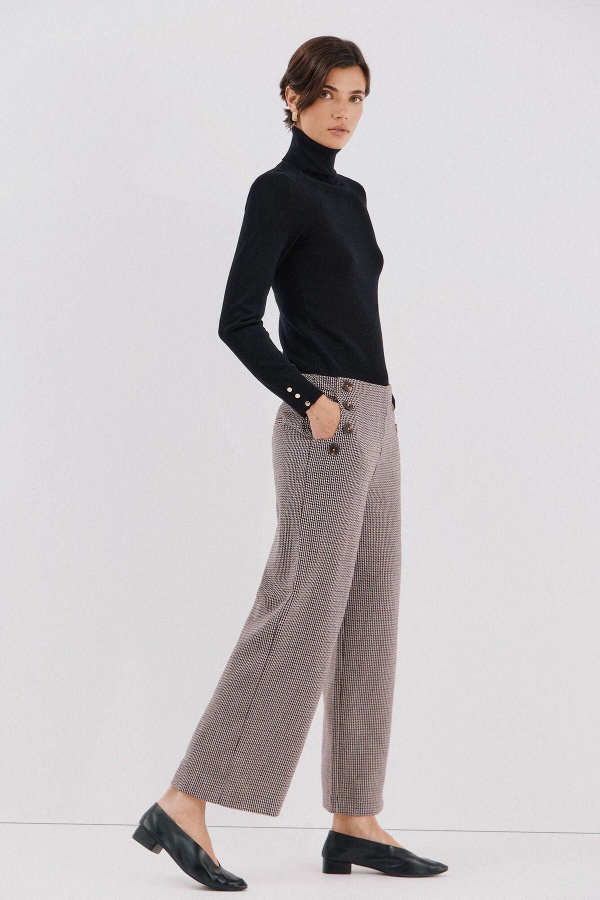 꼬르떼피엘 체크 와이드 크롭 팬츠 골드버튼 8722335 ESTAMPADO GRANATE - 상세 이미지 2