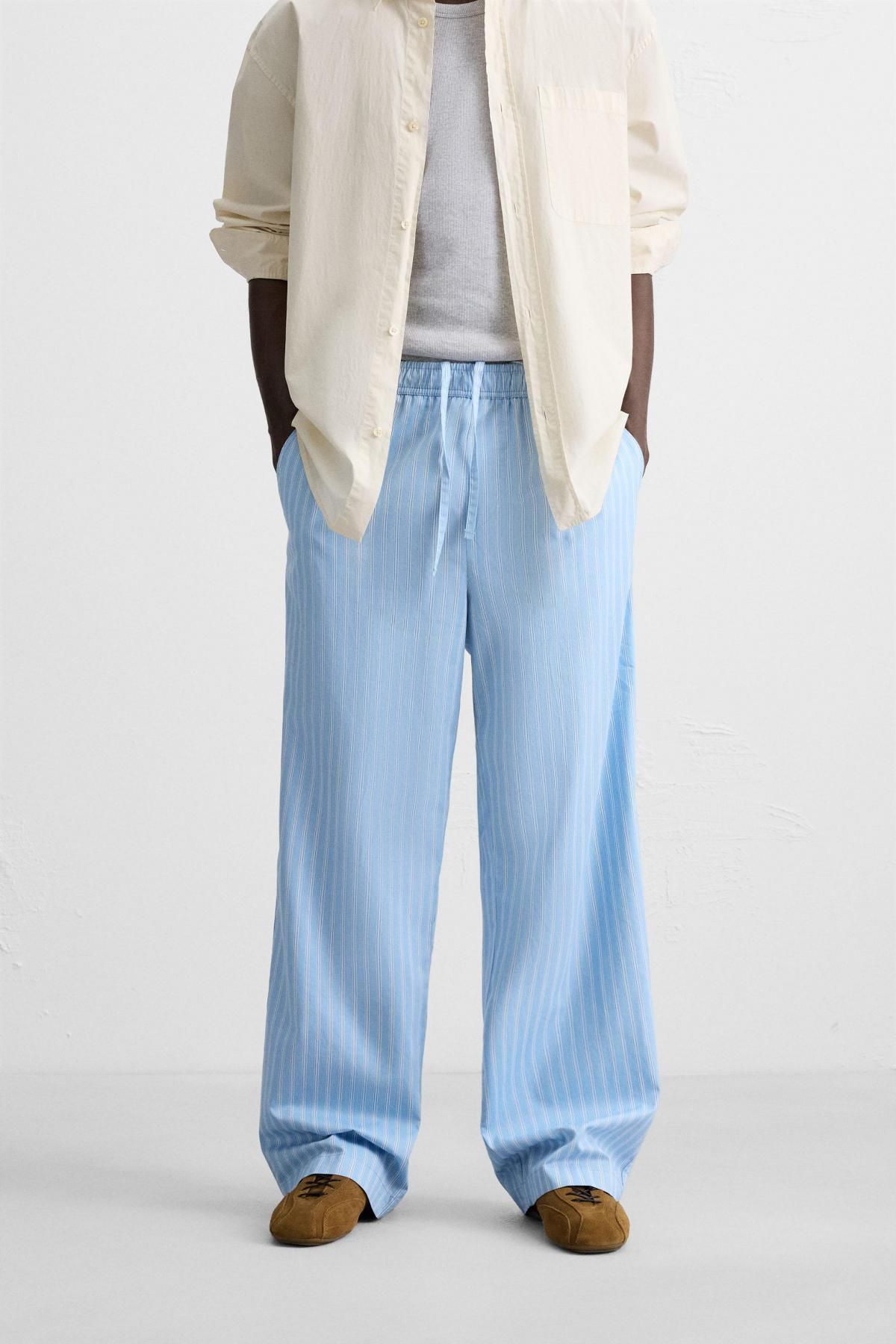 자라 스트라이프 텍스처 와이드 코튼 팬츠 6917/340 STRIPED - 상품 이미지