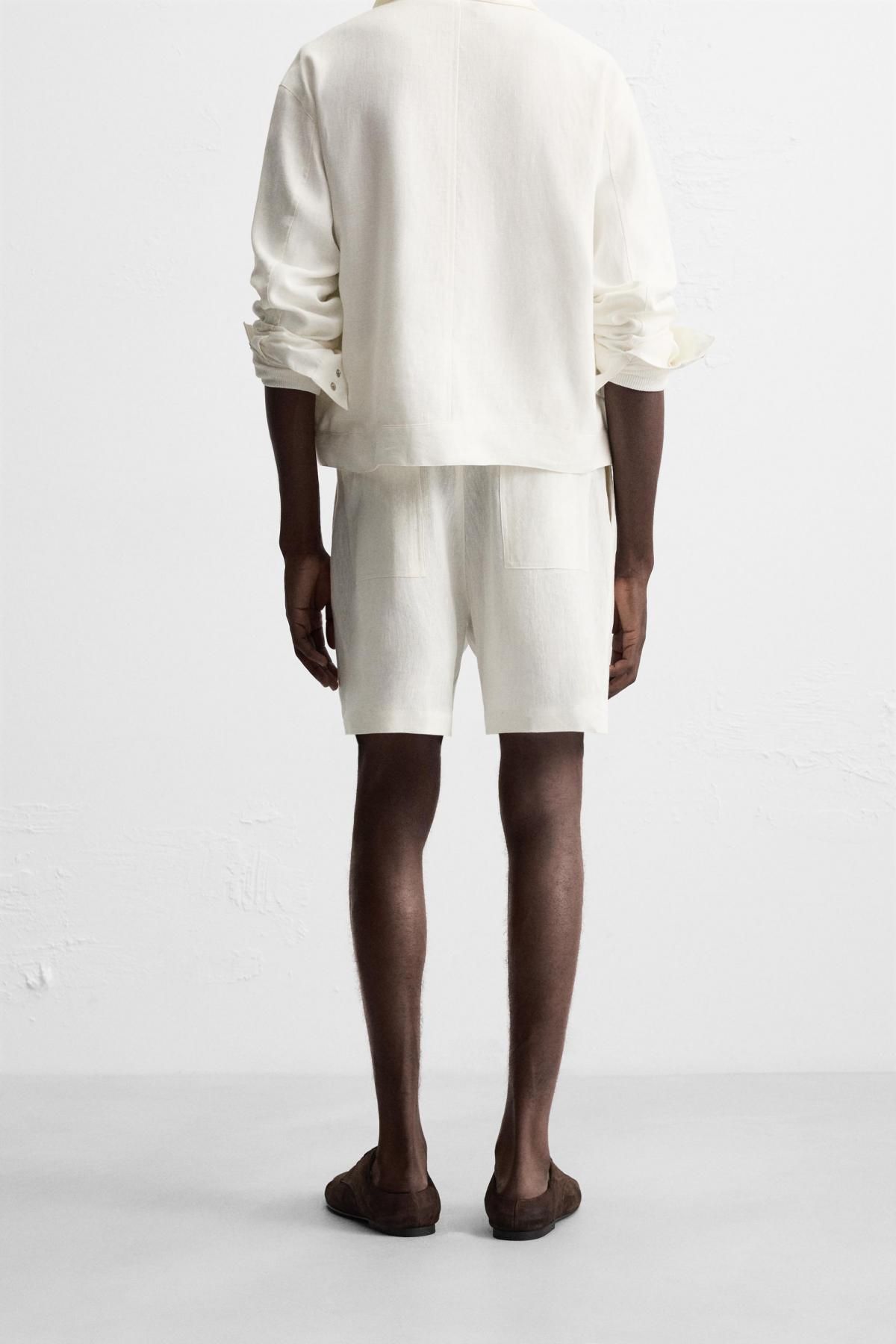 자라 리넨 웨이스트 벨트 버뮤다 반바지 4900/411 OYSTER-WHITE - 상세 이미지 4