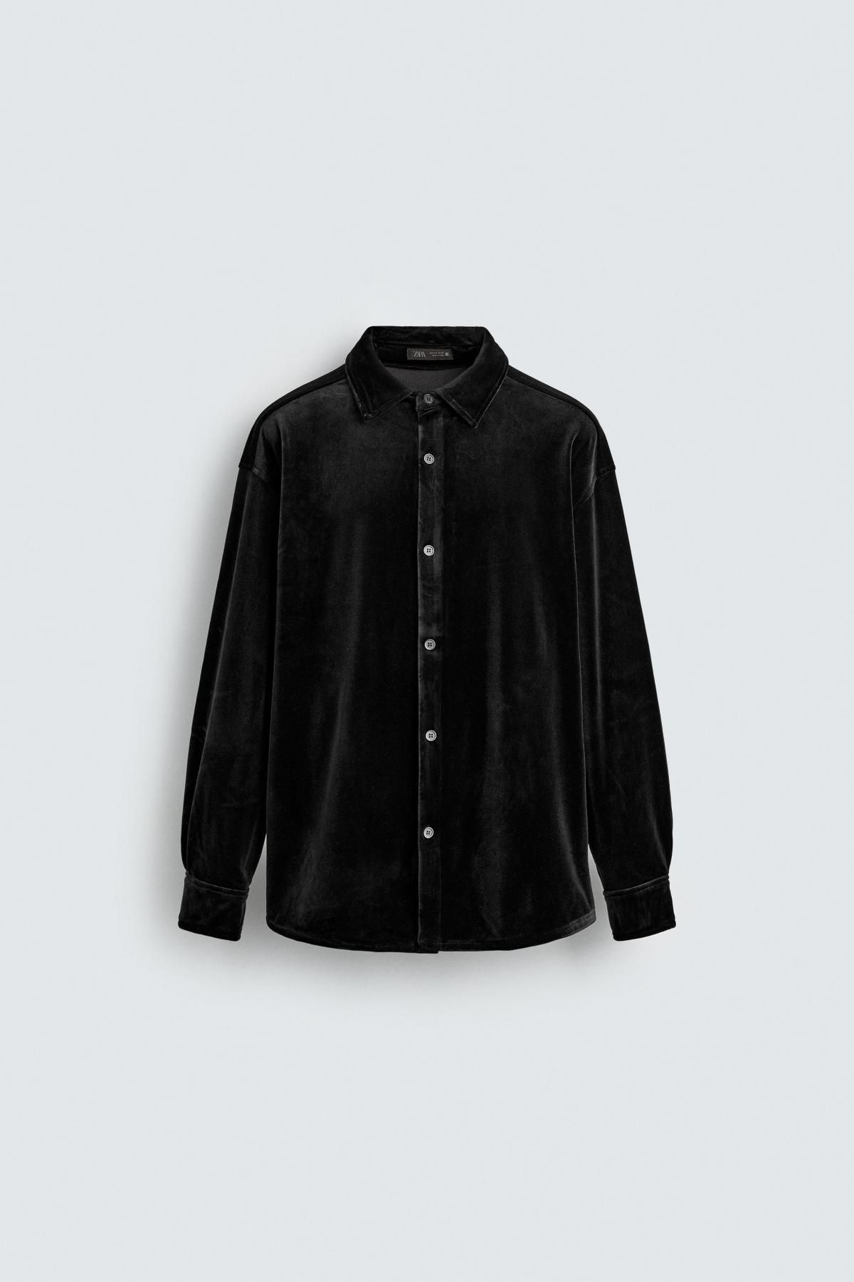 자라 벨벳 테크니컬 릴랙스핏 오버셔츠 블랙 5320/706 BLACK - 상품 이미지