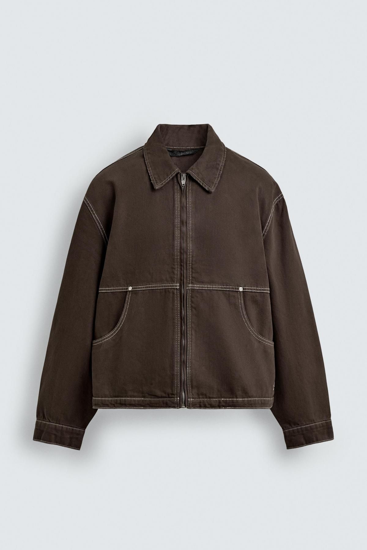 자라 크롭 코튼 스티치 집업 재킷 6987/393 BROWN - 메인 이미지