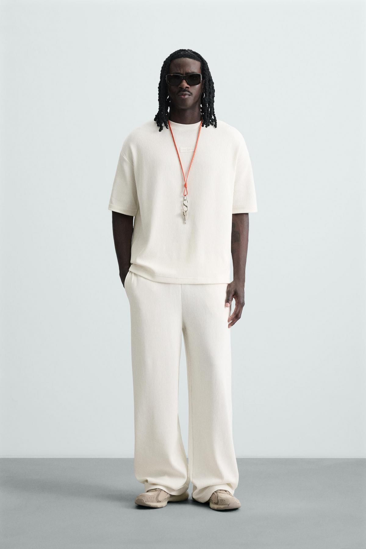 자라 버티컬 텍스처 릴랙스핏 반팔 티셔츠 0761/399 OYSTER-WHITE - 상세 이미지 2