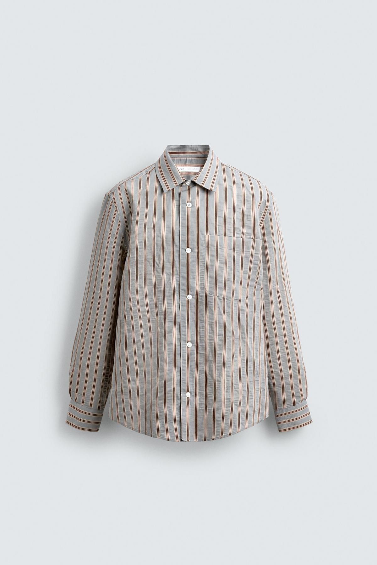자라 모달 스트라이프 테크니컬 긴팔 셔츠 6048/152 LIGHT BLUE - 메인 이미지