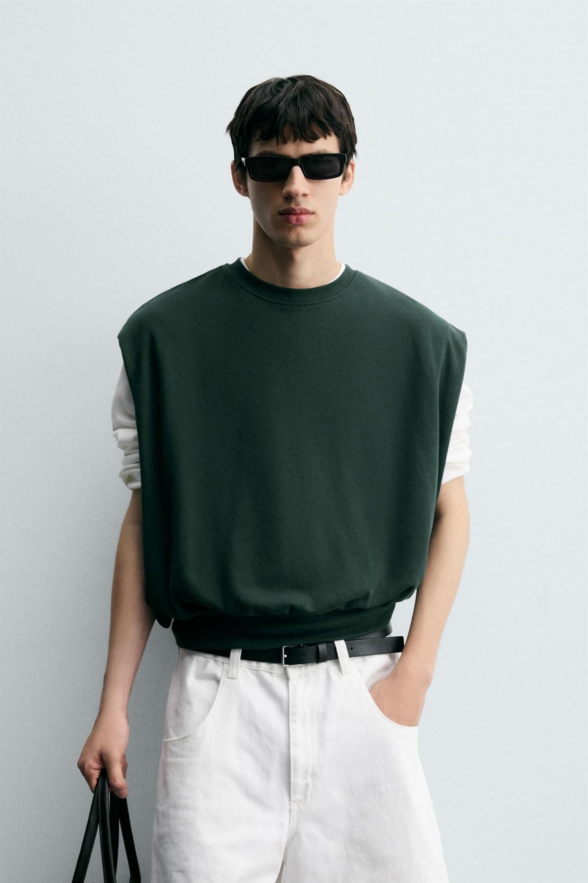 자라 테크니컬 스트레치 인터록 코튼 텍스처 베스트 5584/334 DUCK GREEN - 상세 이미지 3