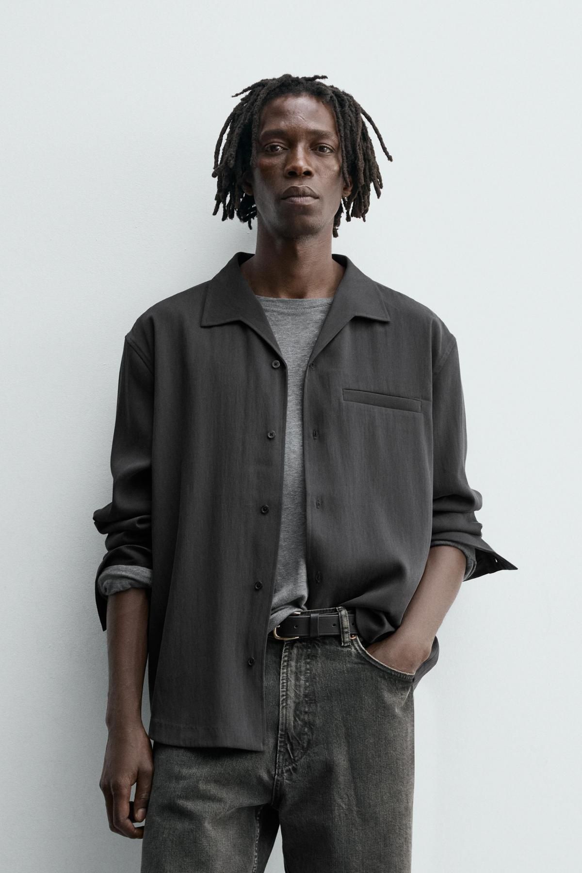 자라 테크니컬 워시드 플루이드 롱슬리브 셔츠 1437/227 ANTHRACITE GREY - 상세 이미지 3
