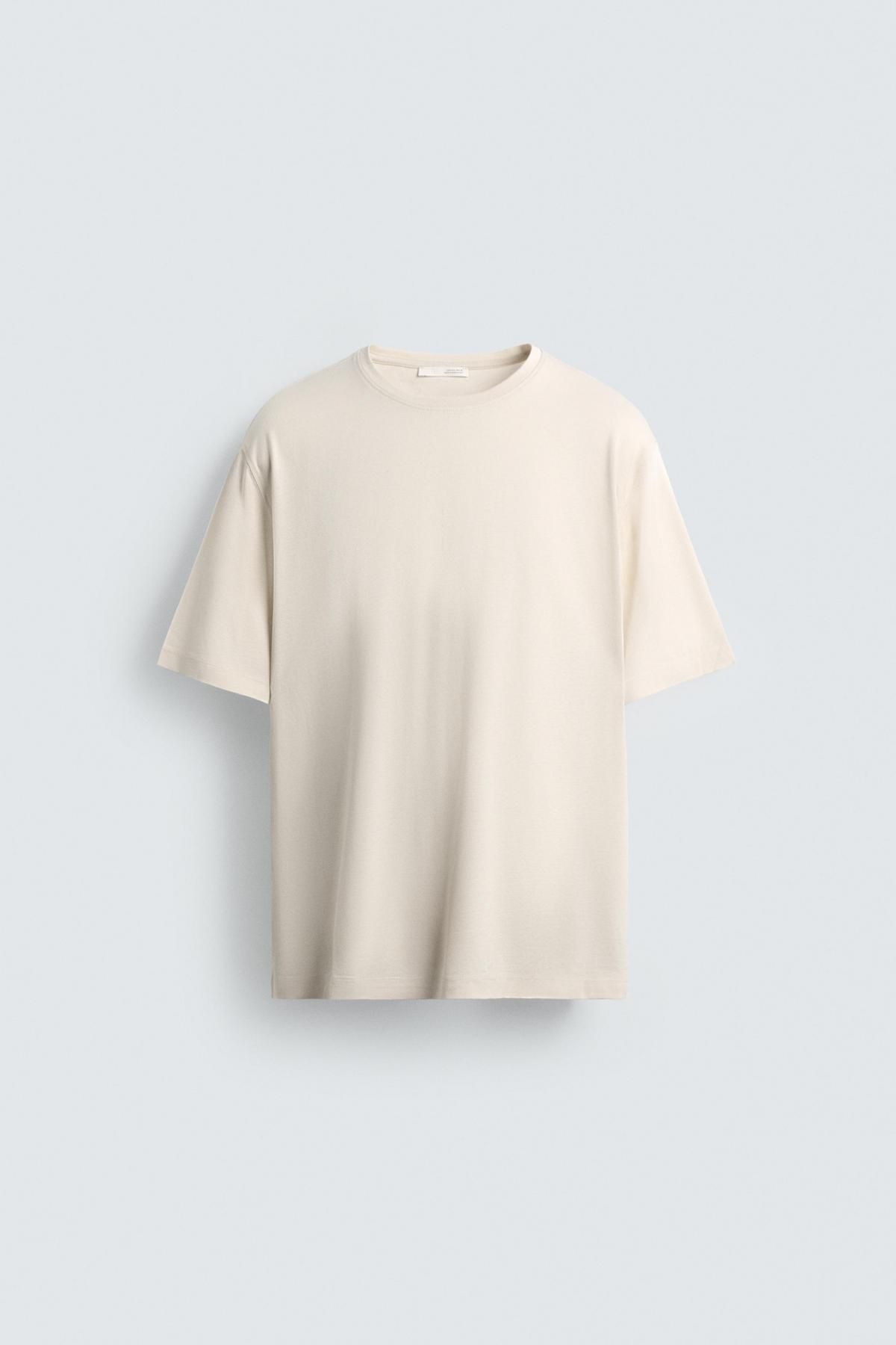 자라 프리미엄 머서라이즈 코튼 반팔 티셔츠 4442/304 OYSTER-WHITE - 메인 이미지