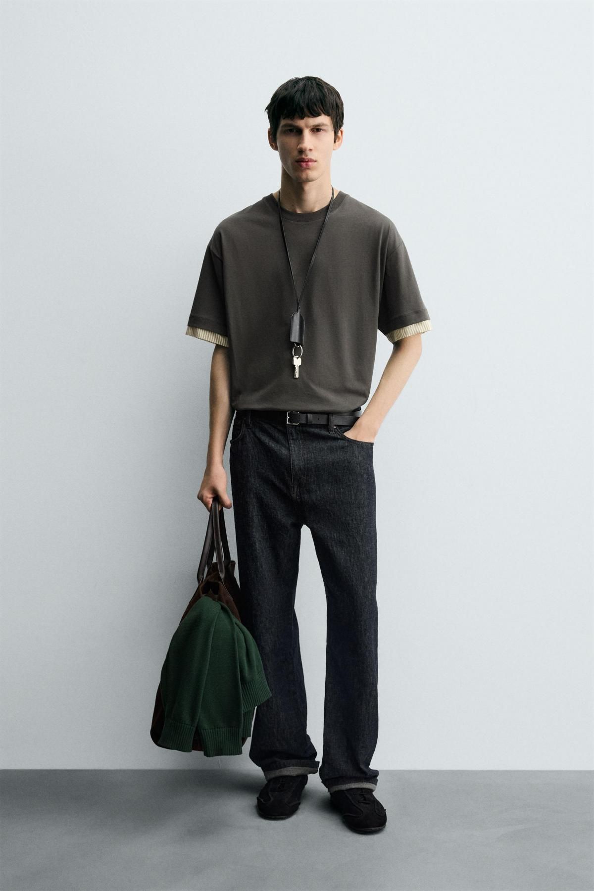 자라 테크니컬 배색 소매 반팔 티셔츠 3992/332 GREY GREEN - 상세 이미지 2