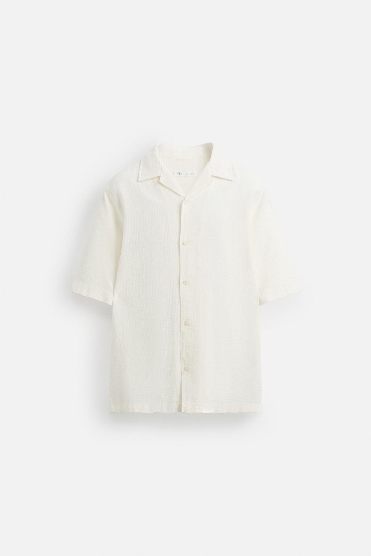 자라 텍스처 자카드 반팔 셔츠 7545/229 OYSTER-WHITE - 메인 이미지