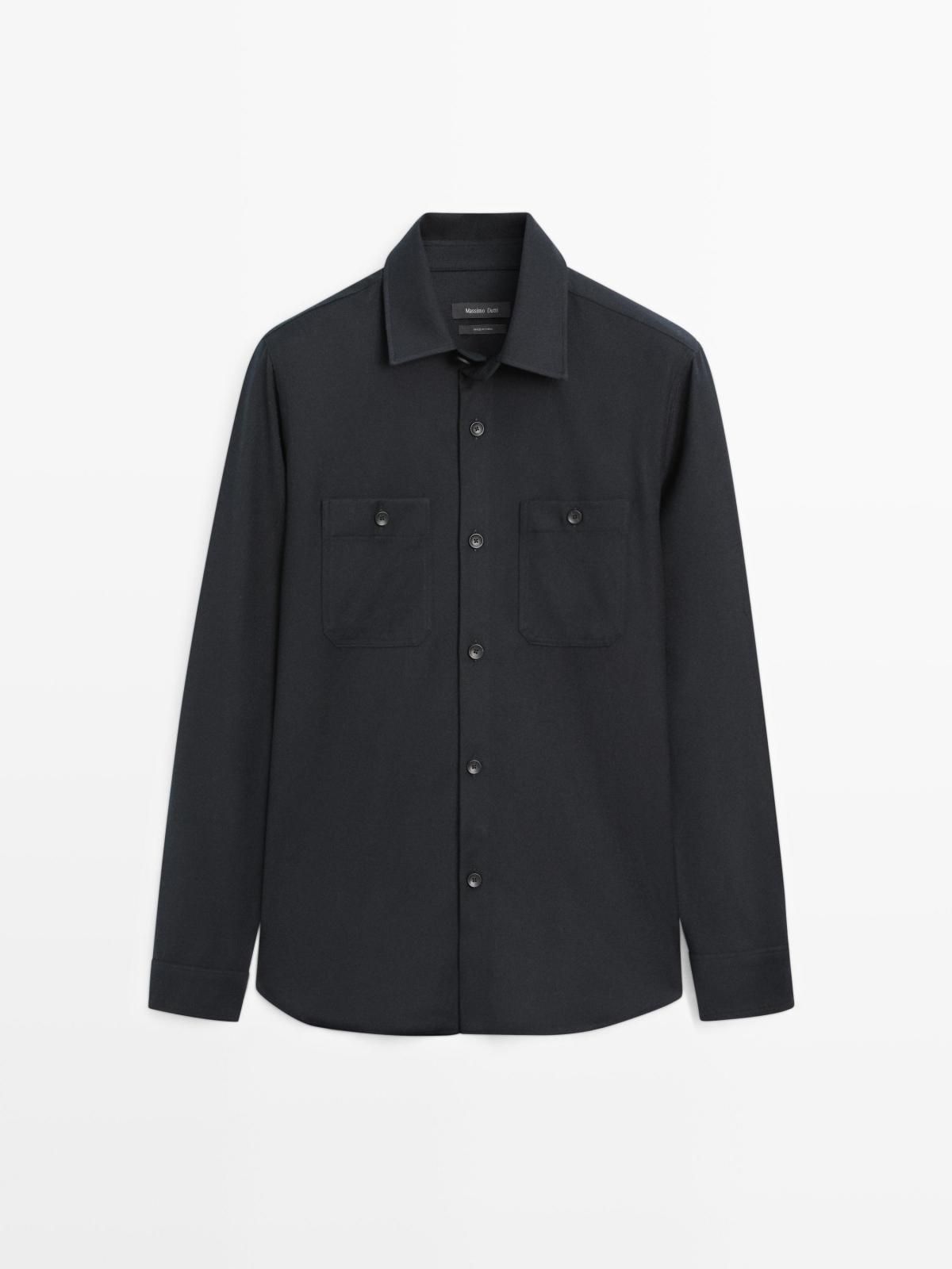 마시모두띠 테크니컬 울 플란넬 긴팔 오버셔츠 1767/265 NAVY BLUE - 상품 이미지