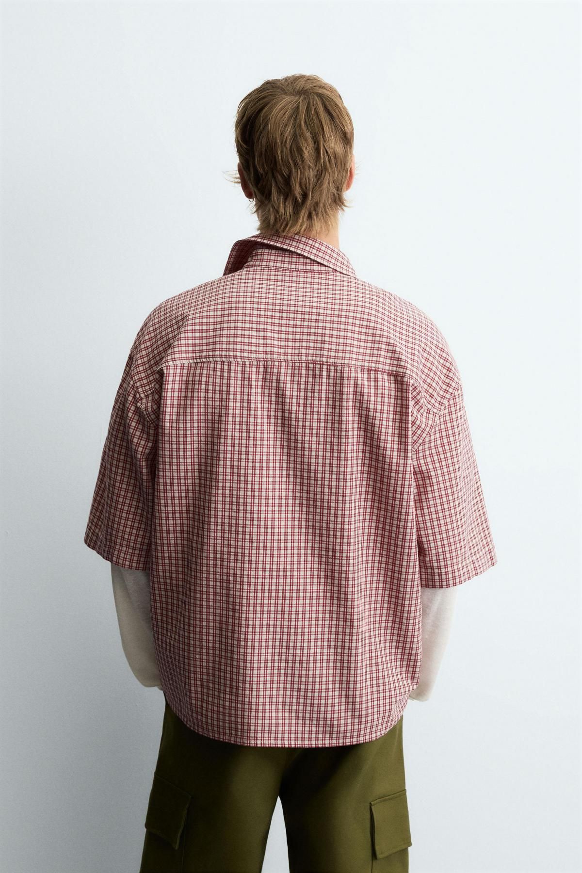 자라 트렌디 체크 릴렉스핏 반팔 셔츠 7446/332 WHITE / RED - 상세 이미지 4