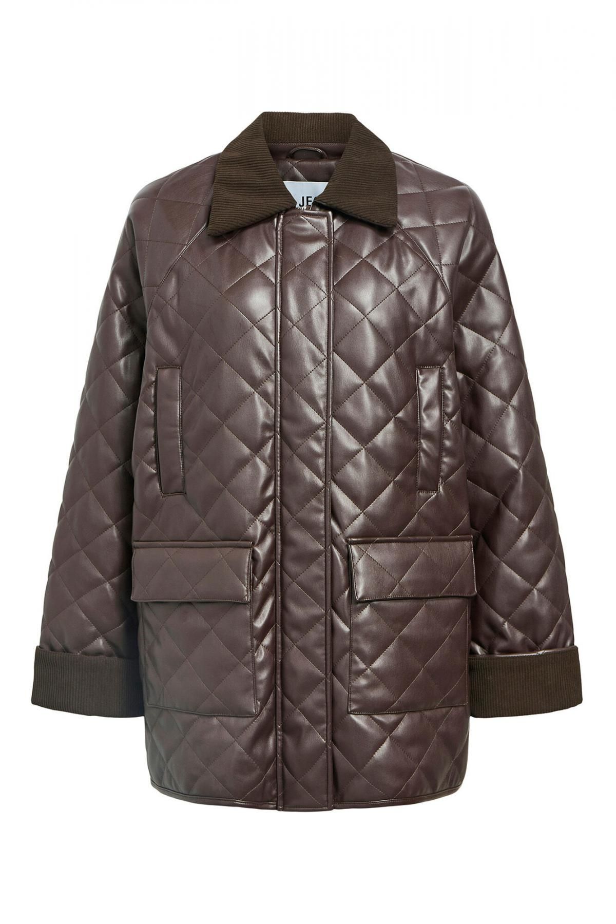 오브젝트 퀼팅 레더 이펙트 숏코트 6432561 MARRON OSCURO - 메인 이미지