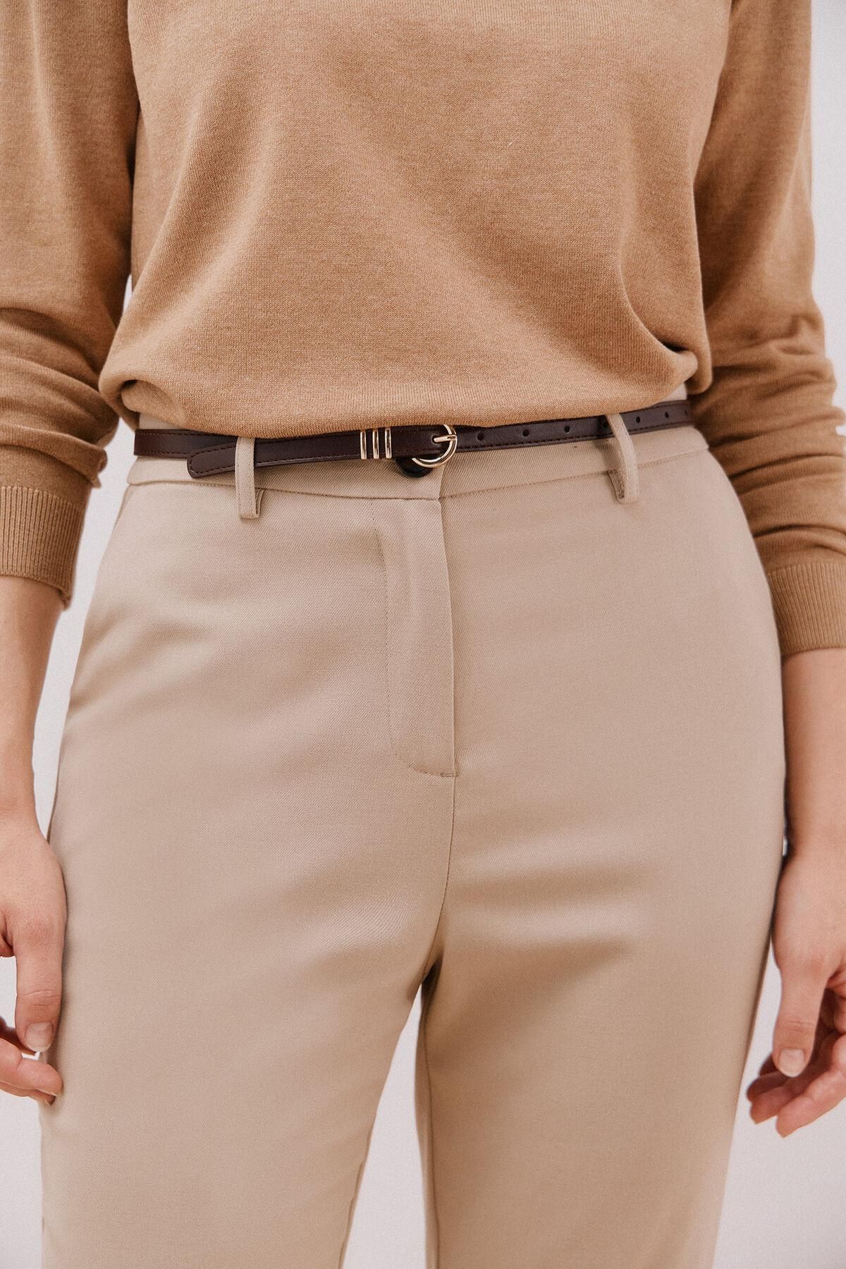 꼬르떼피엘 벨트 베이직 여성 슬랙스 팬츠 6142019 ESTAMPADO MARRON - 상세 이미지 3