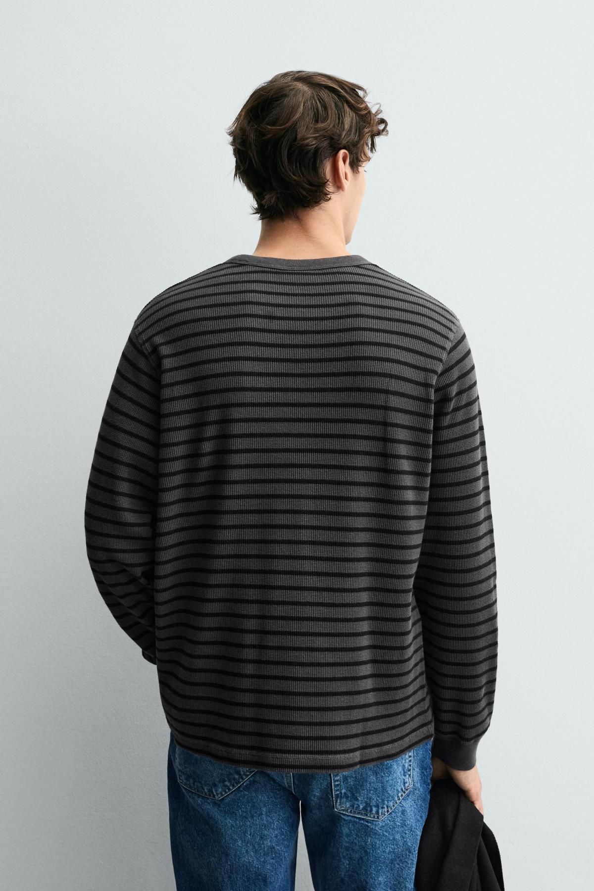 자라 스트라이프 와플 텍스쳐 긴팔 티셔츠 0526/345 STRIPES - 상세 이미지 4