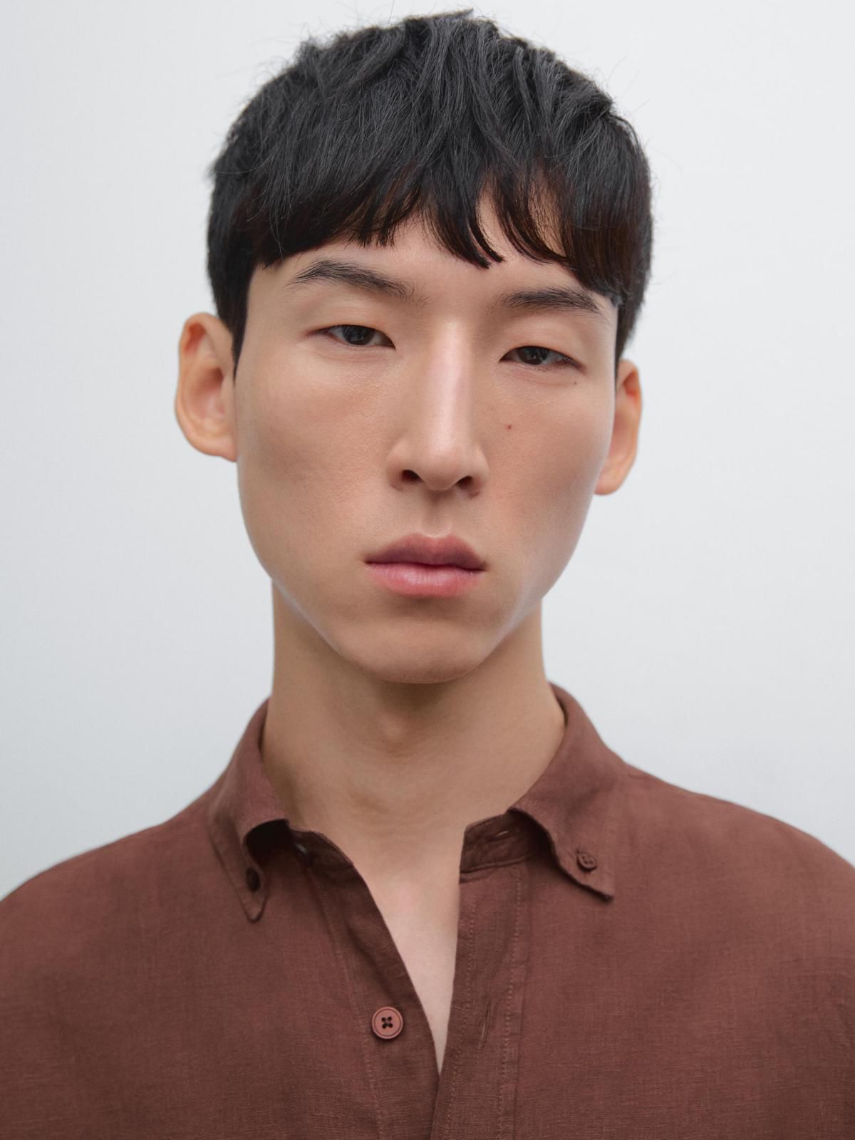 마시모두띠 리넨 클래식 레귤러핏 긴팔 셔츠 브라운 0110/777 BURGUNDY - 상세 이미지 3