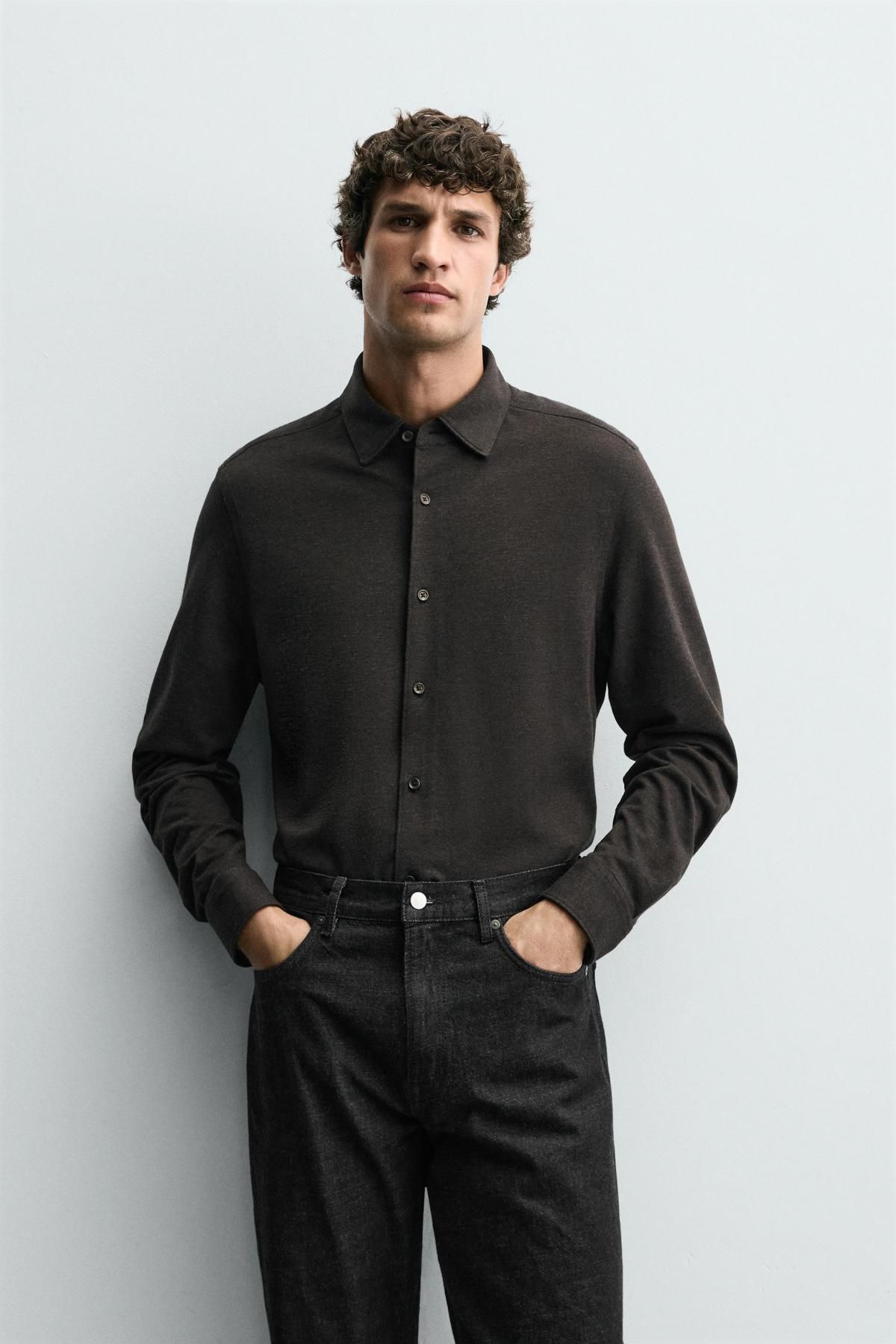 자라 소프트 터치 코튼 긴팔 셔츠 6557/783 ANTHRACITE GREY - 상세 이미지 3