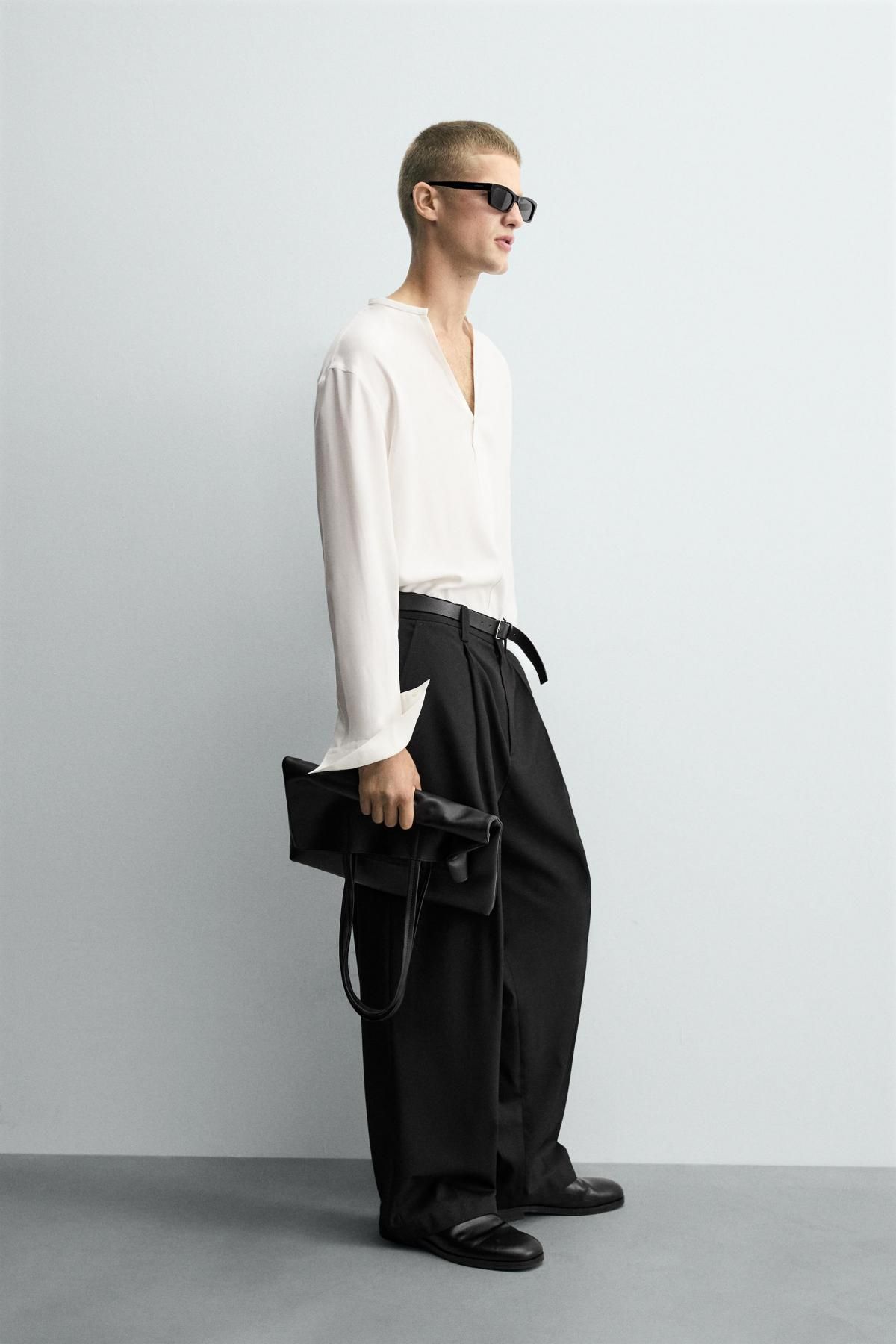 자라 모달브렌드 브이넥 릴렉스핏 긴팔 셔츠 5985/167 OYSTER-WHITE - 상세 이미지 5