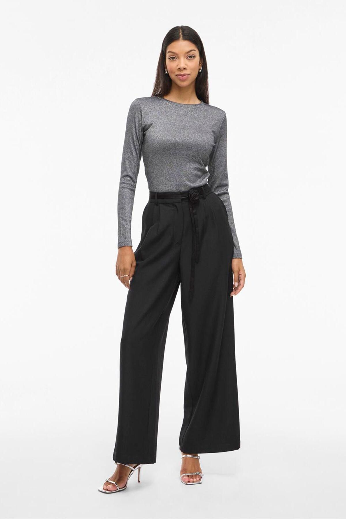 빌라 와이드 하이웨이스트 팬츠 플라워 벨트 3722171 NEGRO - 상세 이미지 2