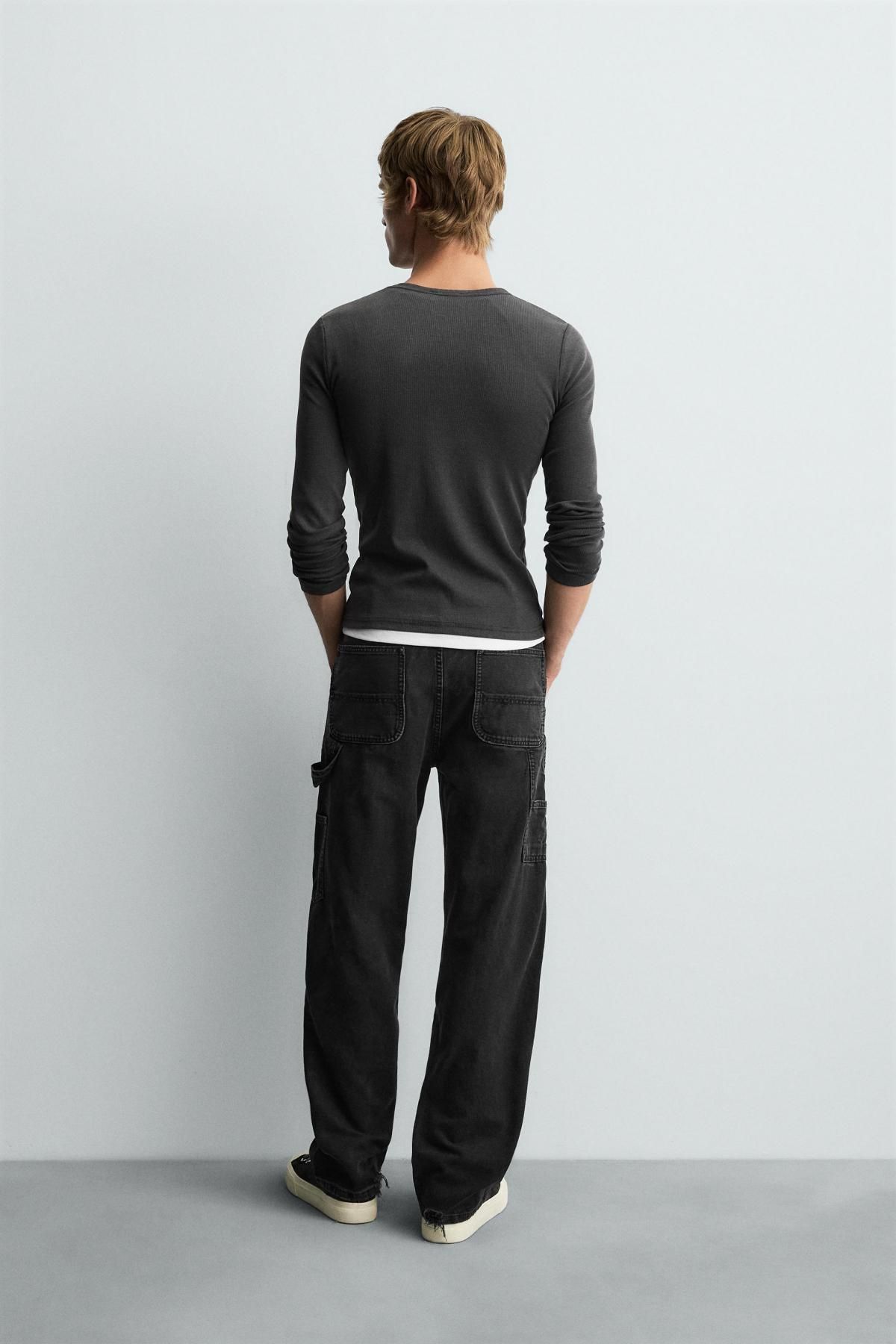 자라 와이드핏 워시드 카펜터 블랙 데님 팬츠 4365/350 BLACK - 상세 이미지 4