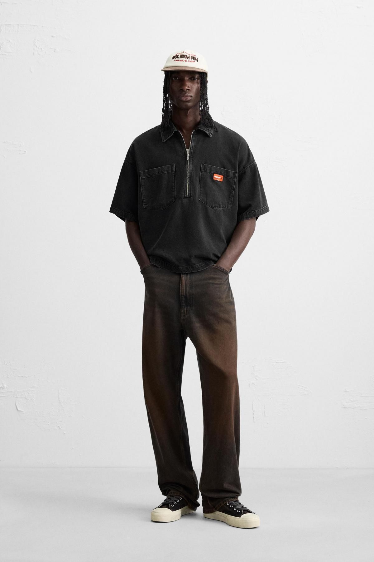 자라 데님 박시핏 집업 반팔 폴로 셔츠 6987/390 BLACK - 상세 이미지 2