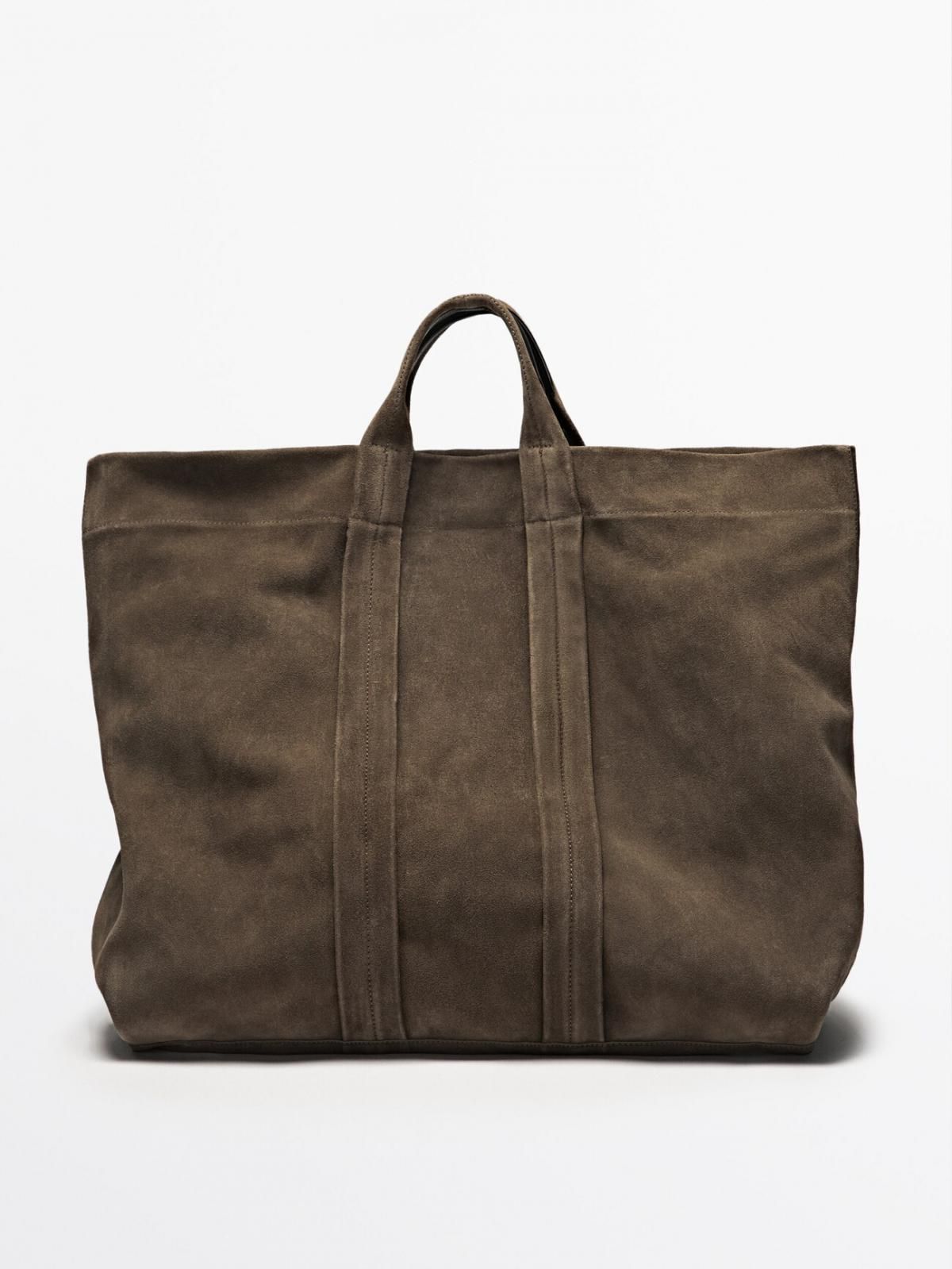 마시모두띠 프리미엄 스웨이드 레더 토트백 SPLIT SUEDE LEATHER SHOPPER BAG 2352/315 KHAKI - 상품 이미지