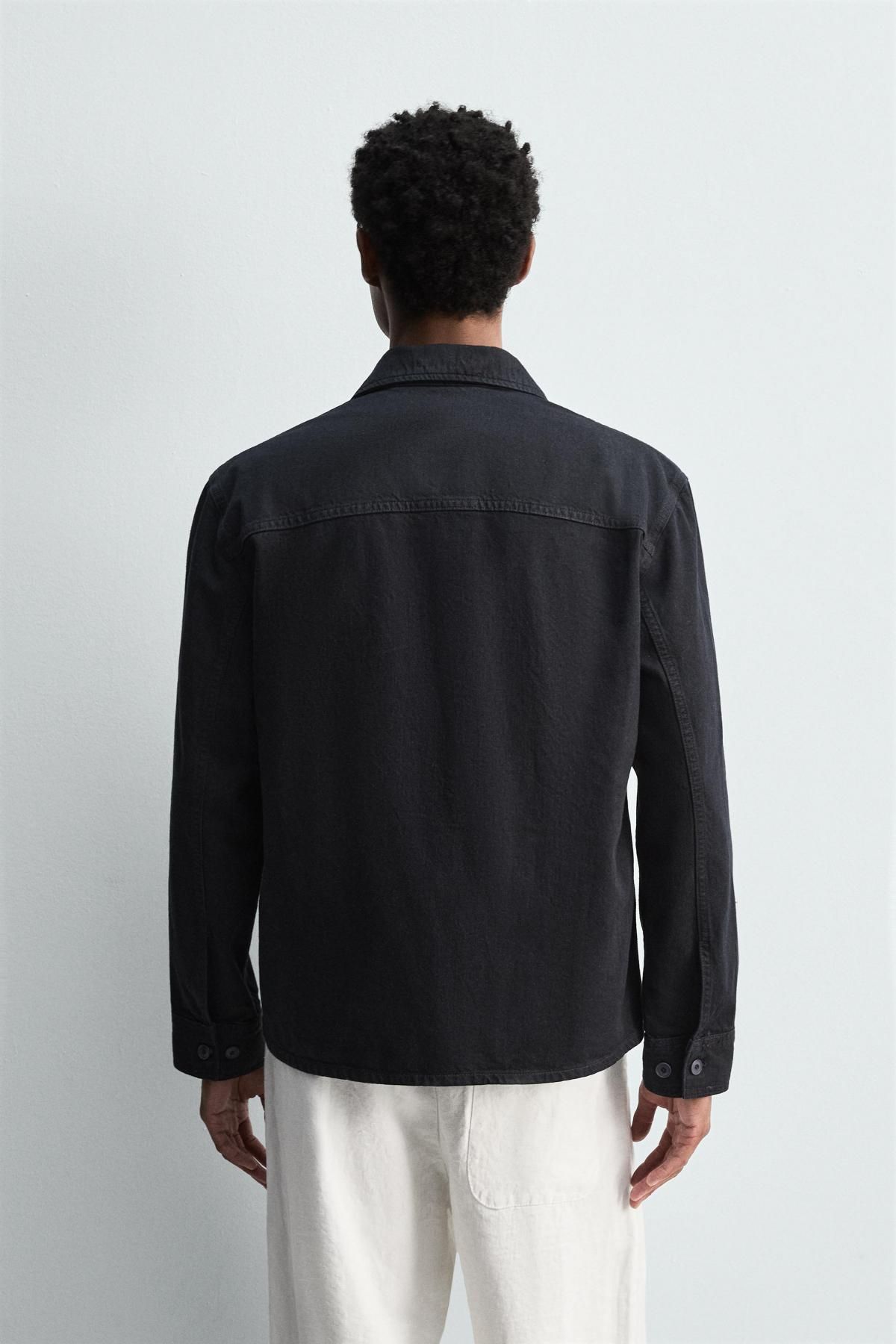 자라 데님 테크니컬 긴팔 폴로셔츠 9942/325 MID-BLUE - 상세 이미지 4