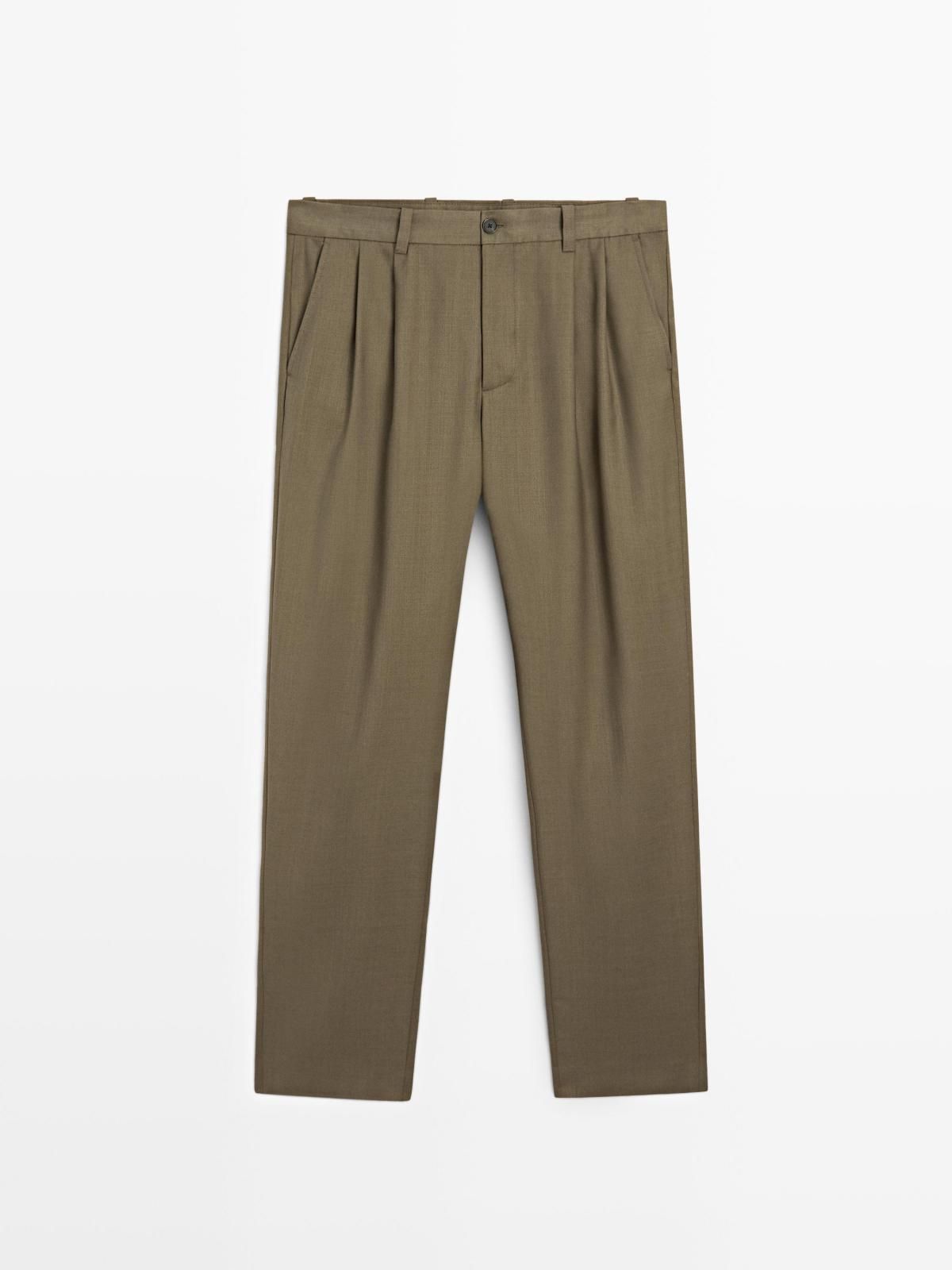 마시모두띠 울 블렌드 와이드 다트 슬랙스 팬츠 0110/008 KHAKI - 상세 이미지 5