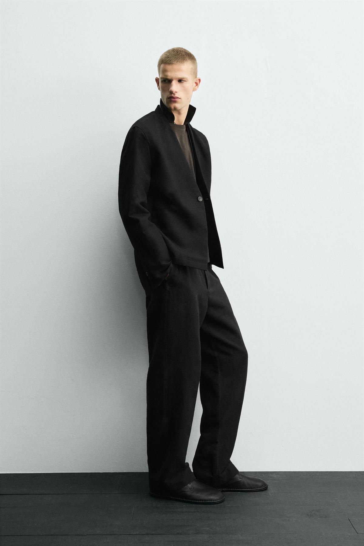 자라 코튼 리넨 미니멀 노카라 블레이저 5765/237 BLACK - 상세 이미지 5