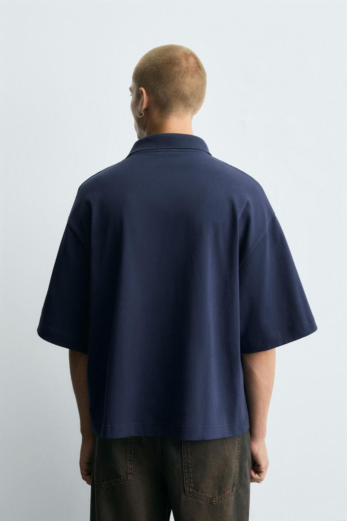 자라 오버핏 네이비 슬로건 프린트 반팔 폴로셔츠 3665/306 NAVY BLUE - 상세 이미지 4