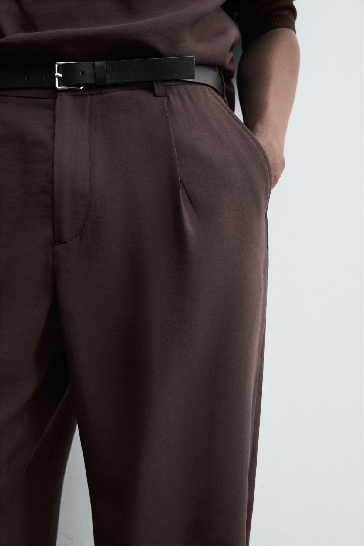 자라 테크니컬 릴렉스핏 플리츠 슬랙스 팬츠 6896/139 BROWN - 상세 이미지 5