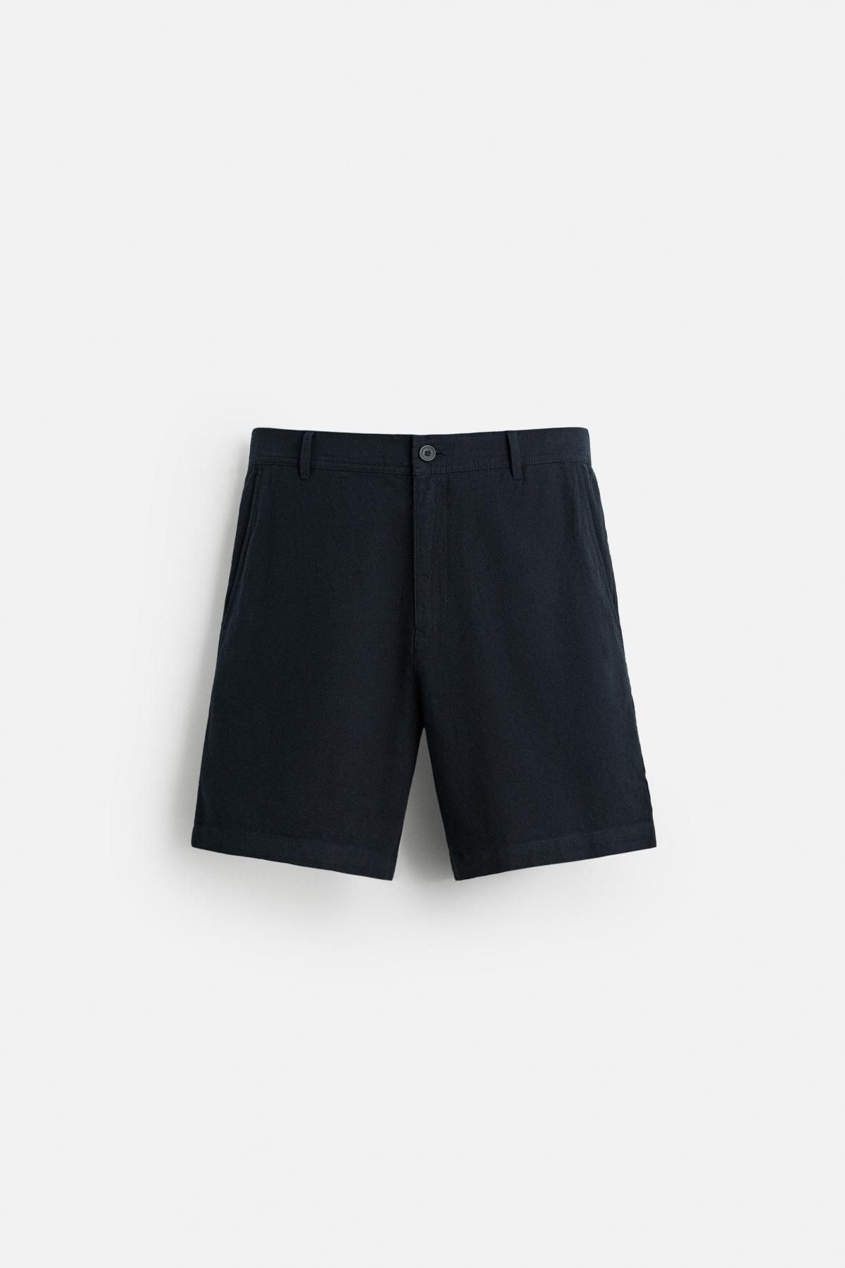 자라 코튼리넨 레귤러핏 버뮤다 반바지 4391/305 NAVY BLUE - 상품 이미지