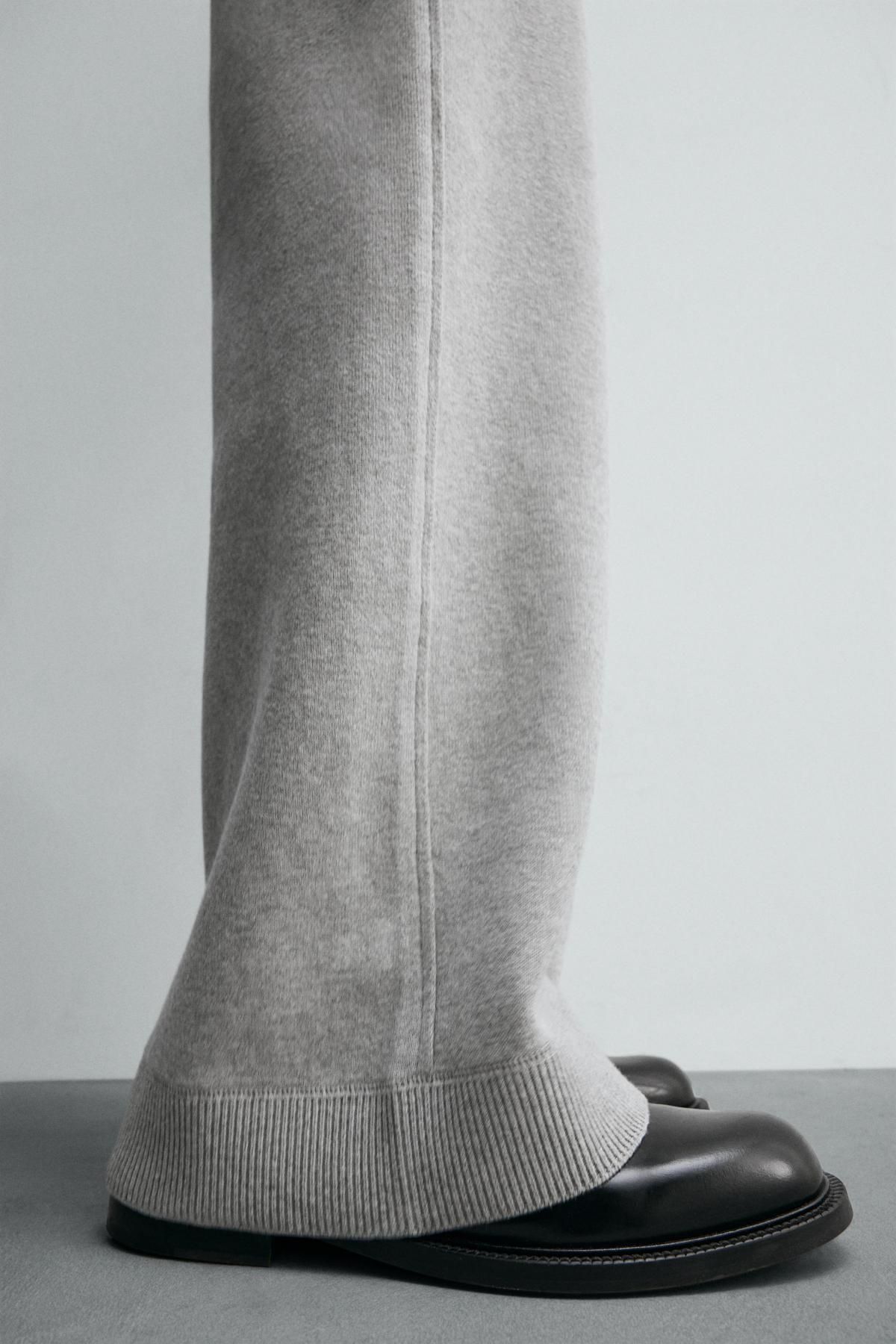 자라 컴팩트 코튼 블렌드 와이드 니트 팬츠 4696/313 GREY MARL 이미지 7