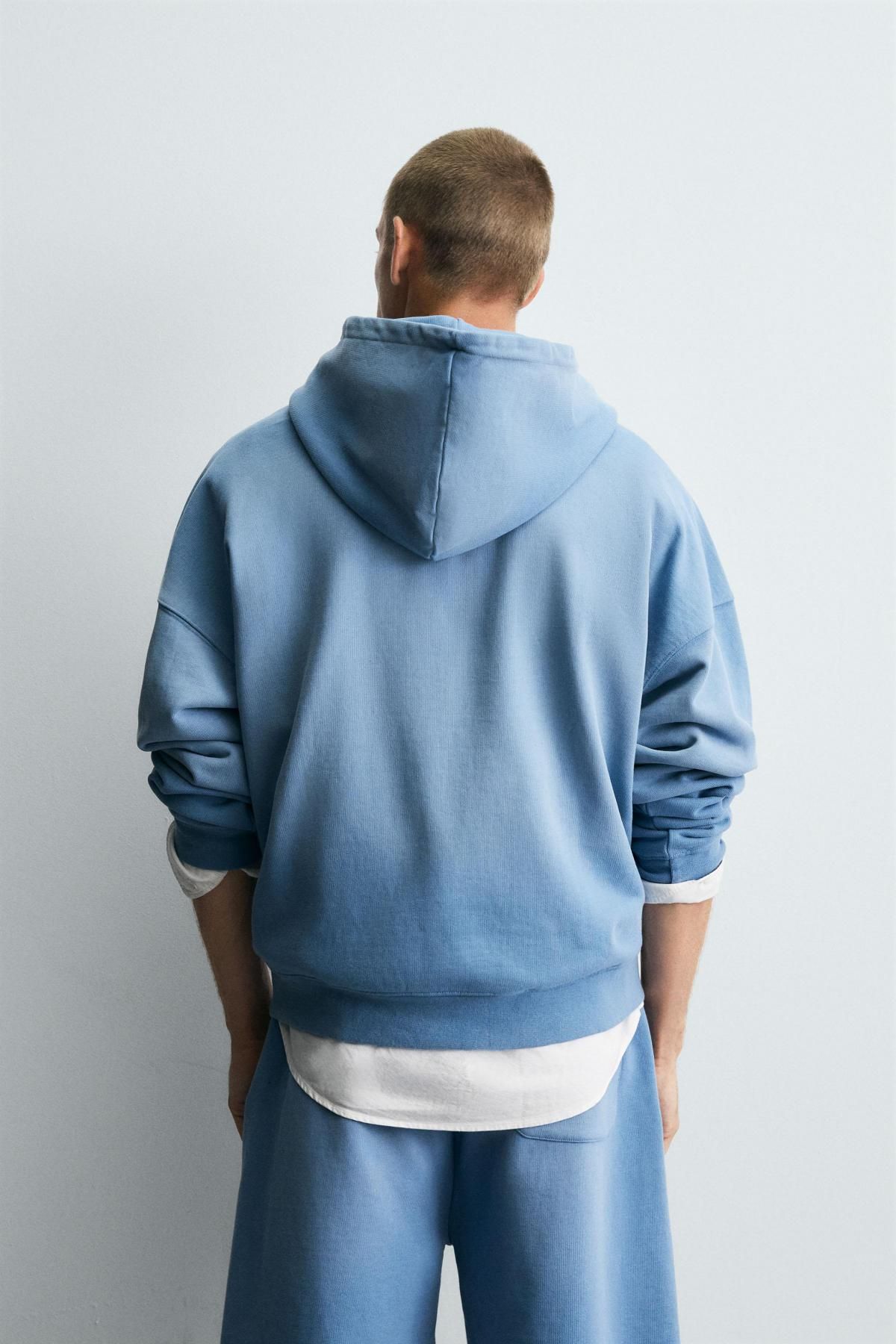 자라 스프레이워시 테크니컬 박시핏 후드 스웨트셔츠 4729/304 LIGHT BLUE - 상세 이미지 4