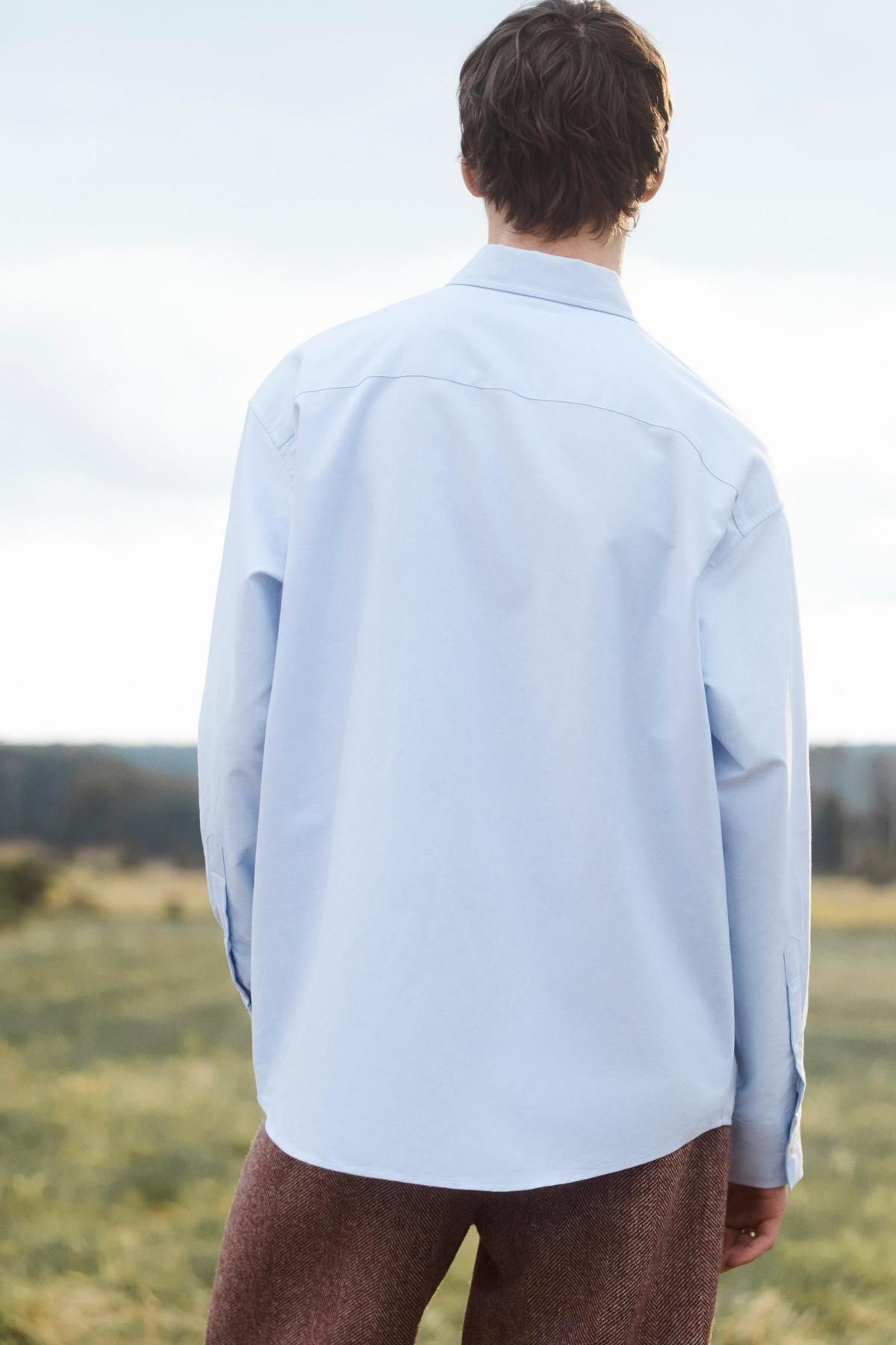 자라 한정판 플로럴 자수 옥스포드 긴팔 셔츠 6048/001 LIGHT BLUE - 상세 이미지 4