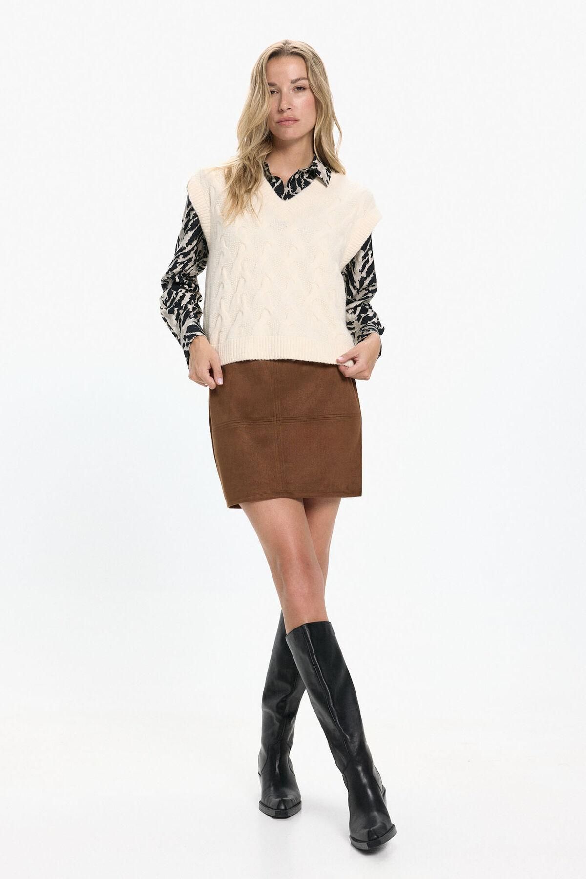 베로모다 케이블 니트 브이넥 베스트 아이보리 4132011 BEIGE - 상세 이미지 3