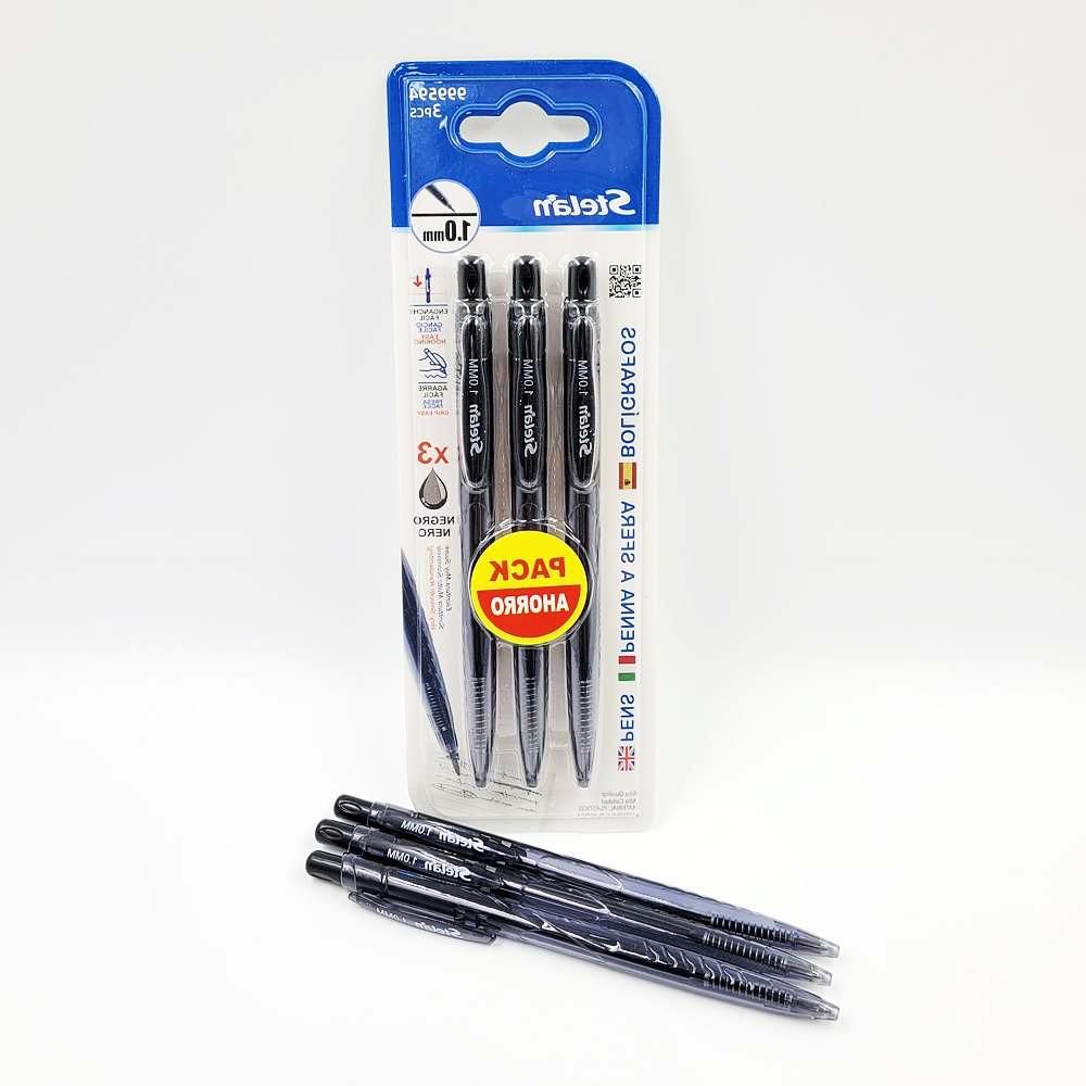 검은색 세트 볼펜 3개 스텔란 1.0mm elan - 상품 이미지