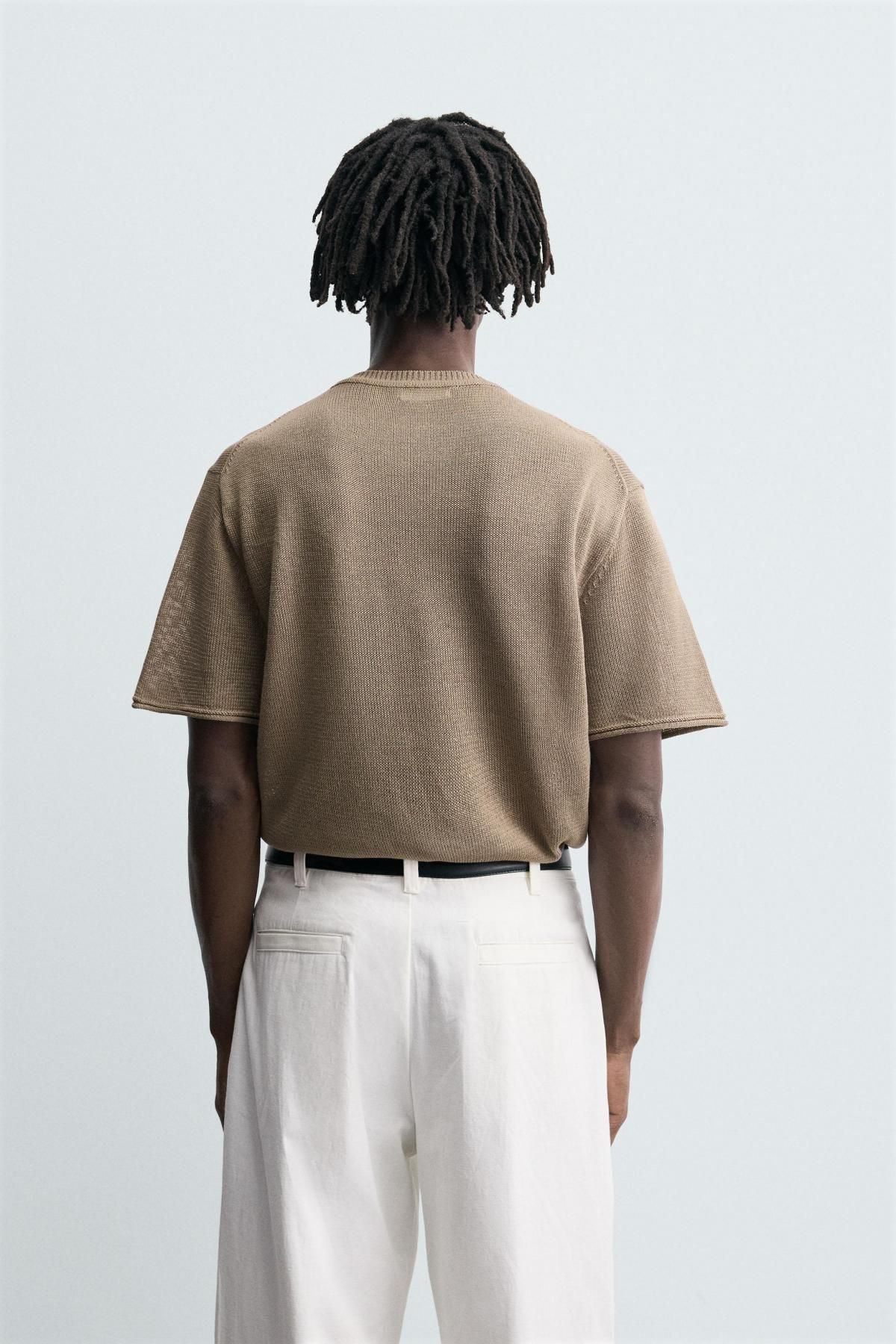 자라 미니멀 브라운 라운드 니트 반팔 티셔츠 9598/304 BROWN - 상세 이미지 4