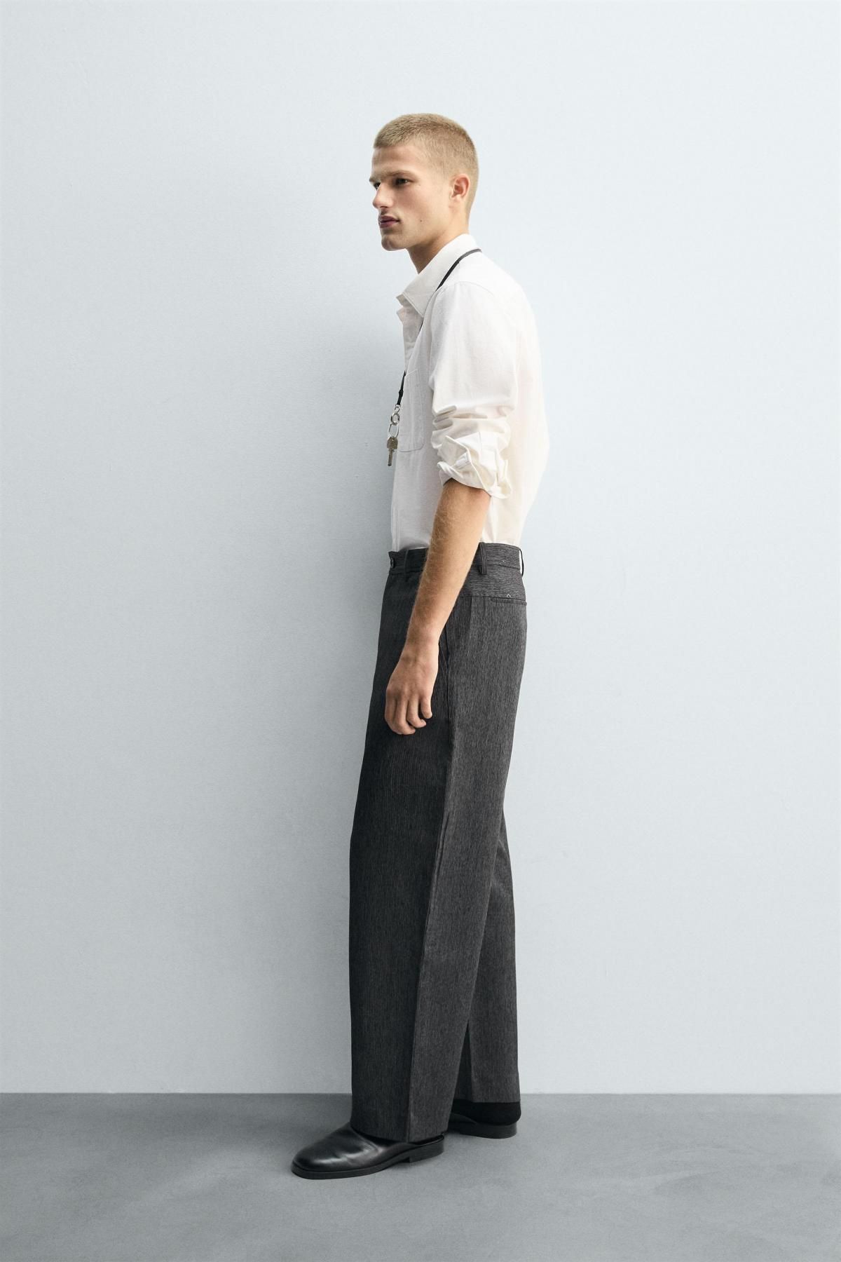 자라 테크니컬 텍스처 캐롯핏 슬랙스 팬츠 3046/395 GREY / BLUE - 상세 이미지 4