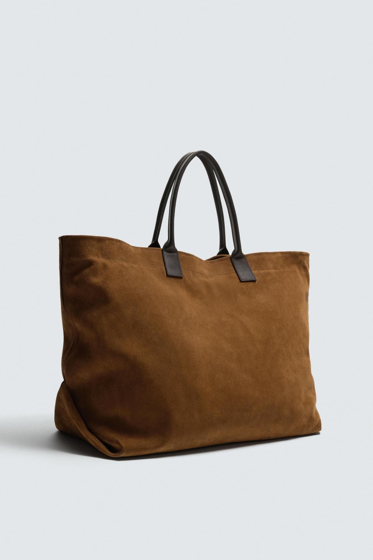 자라 프리미엄 스웨이드 레더 브라운 라지 토트백 3350/620 BEIGE - 상세 이미지 2