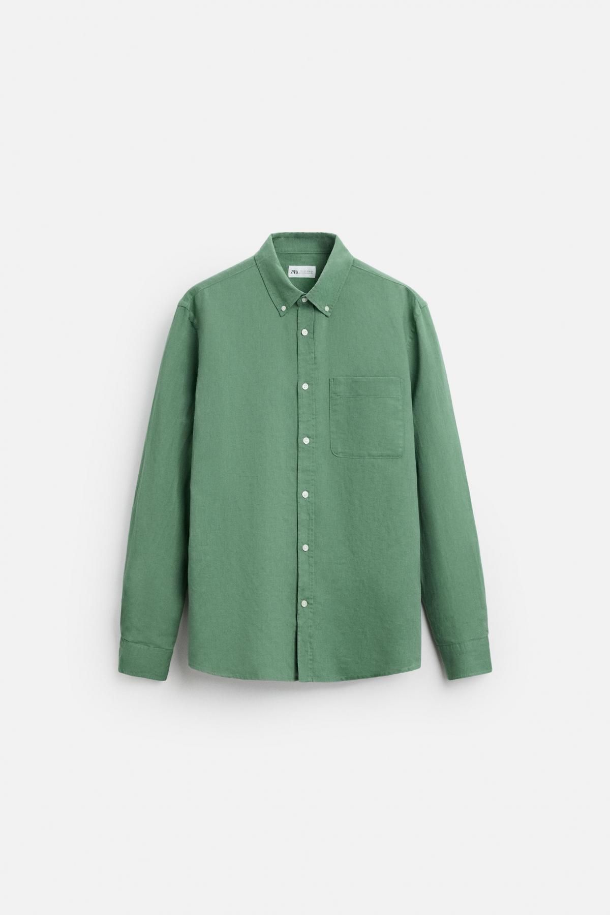 자라 린넨코튼 릴렉스핏 긴팔 셔츠 1063/305 GREEN - 메인 이미지