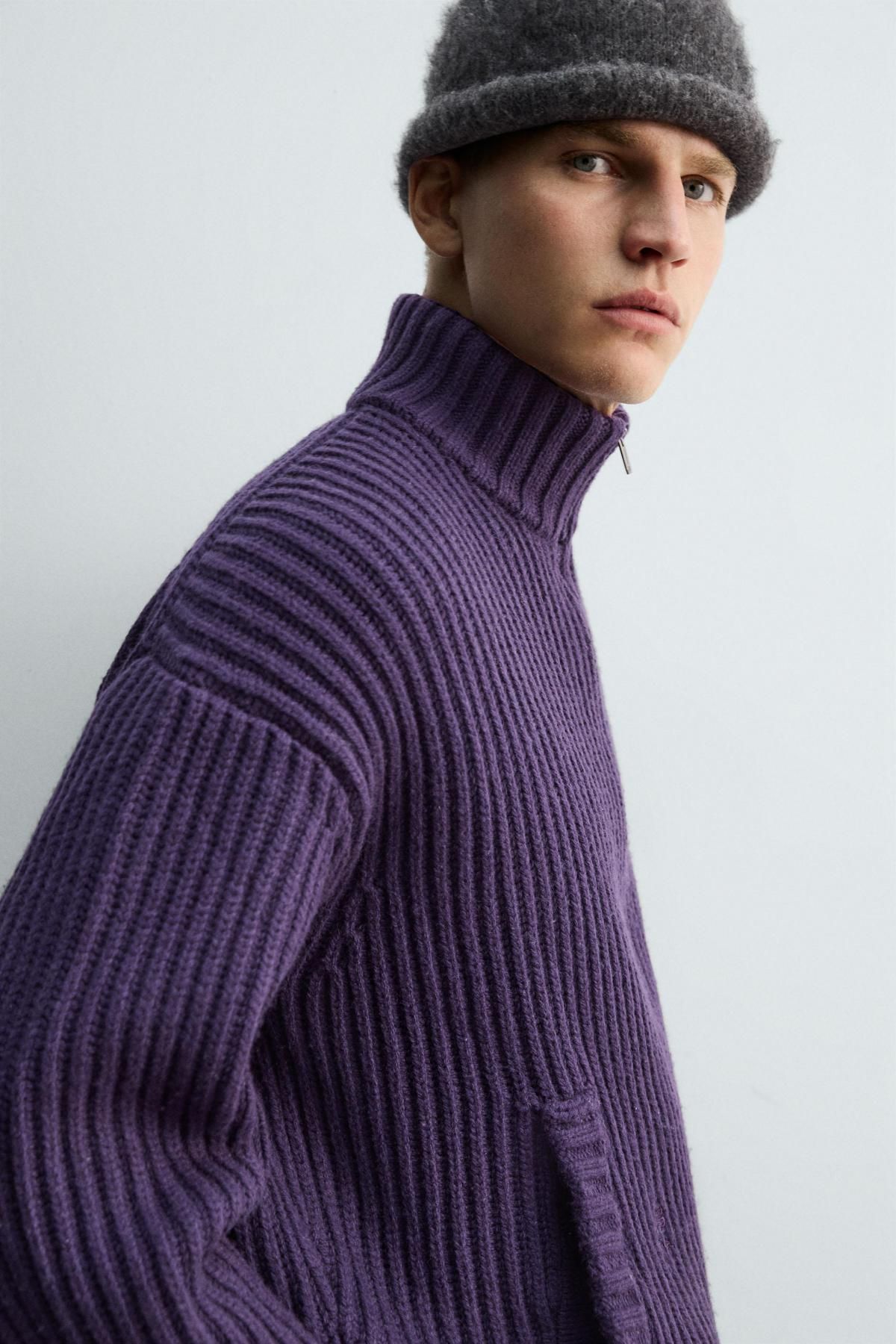 자라 하이넥 집업 퍼플 니트 가디건 9598/399 PURPLE 이미지 8