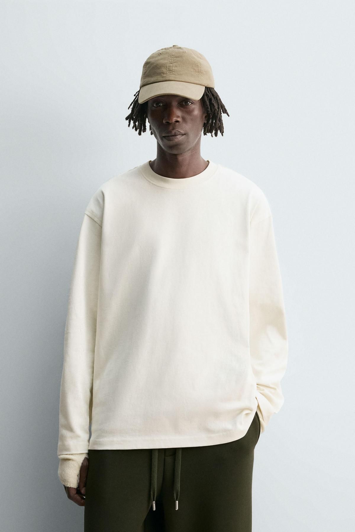 자라 헤비웨이트 스터드 라운드넥 긴팔 티셔츠 8054/331 OYSTER-WHITE - 상세 이미지 3