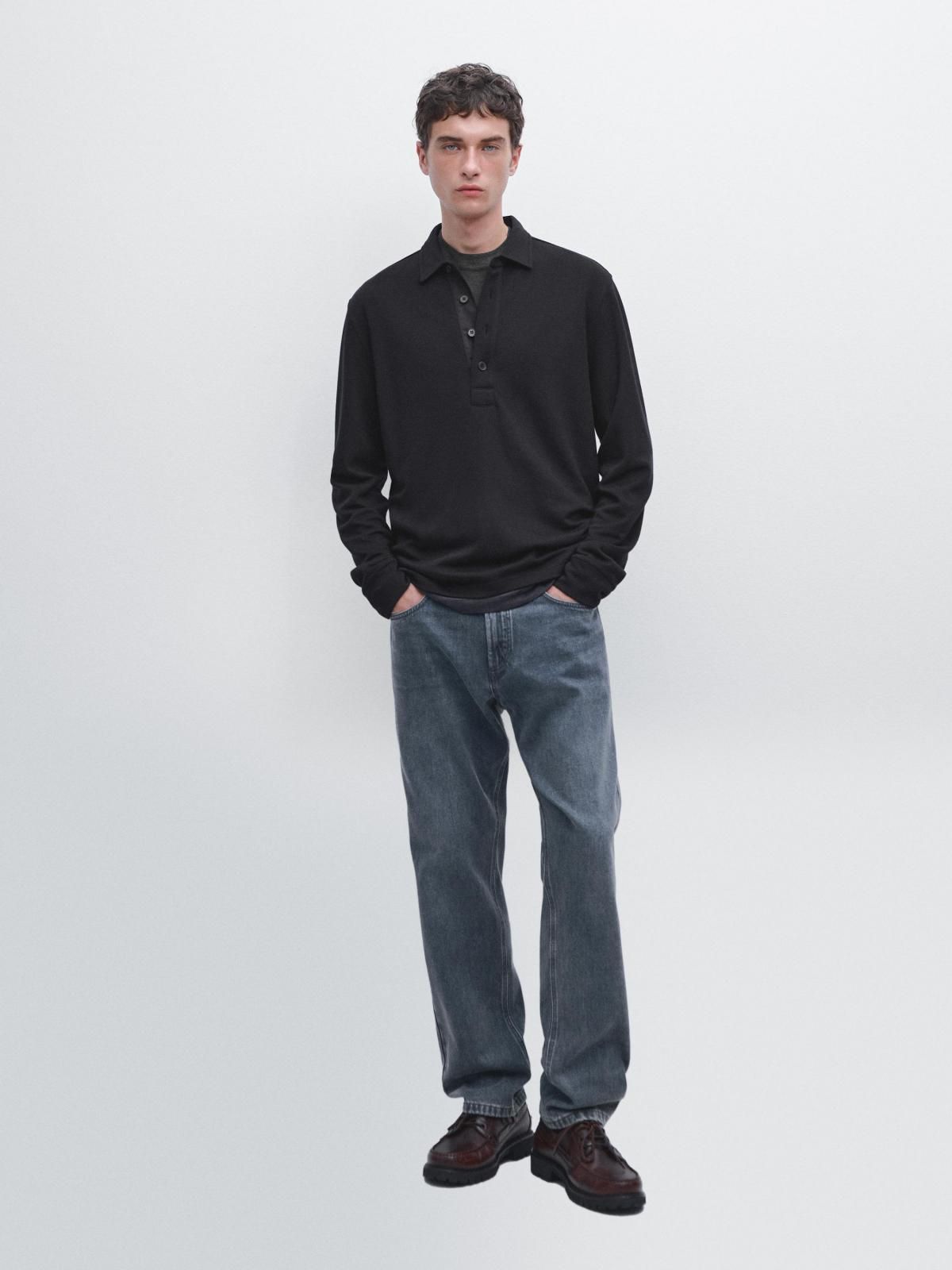 마시모두띠 테크니컬 텍스처 긴팔 폴로셔츠 남성 0574/156 NAVY BLUE - 상세 이미지 2