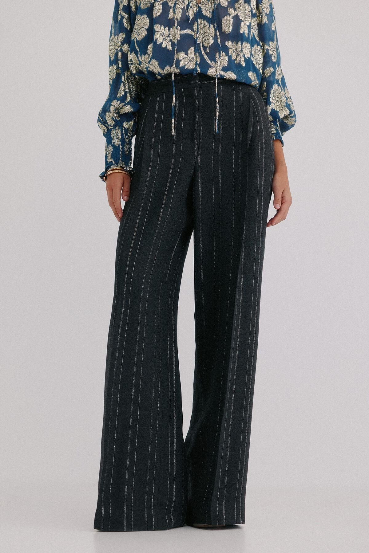 호스 인트로피아 스트라이프 와이드 슬랙스 팬츠 6542829 GRIS OSCURO - 상품 이미지