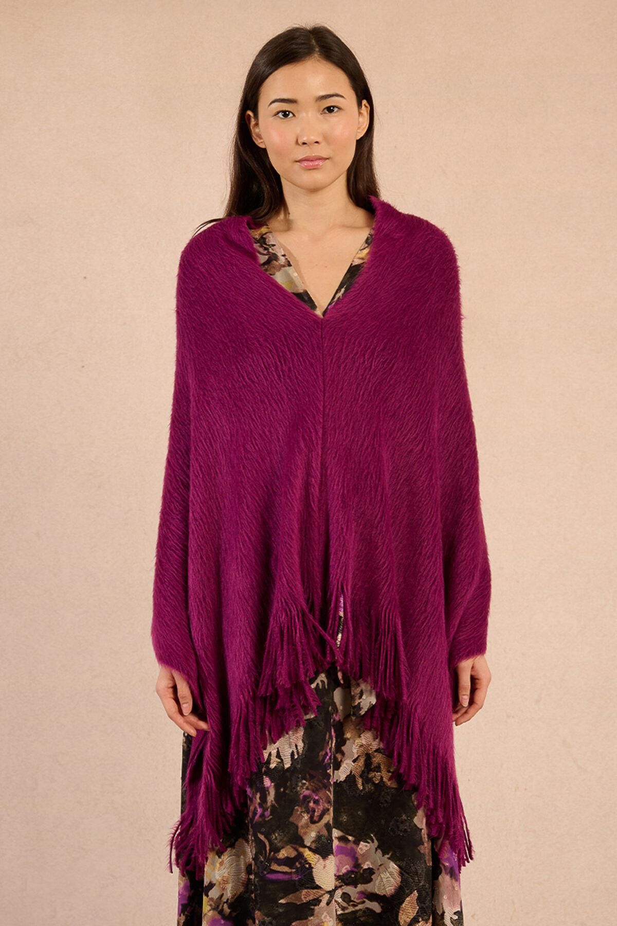 몰리브라켄 보헤미안 프린지 브이넥 니트 판초 3762217 MORADO - 메인 이미지