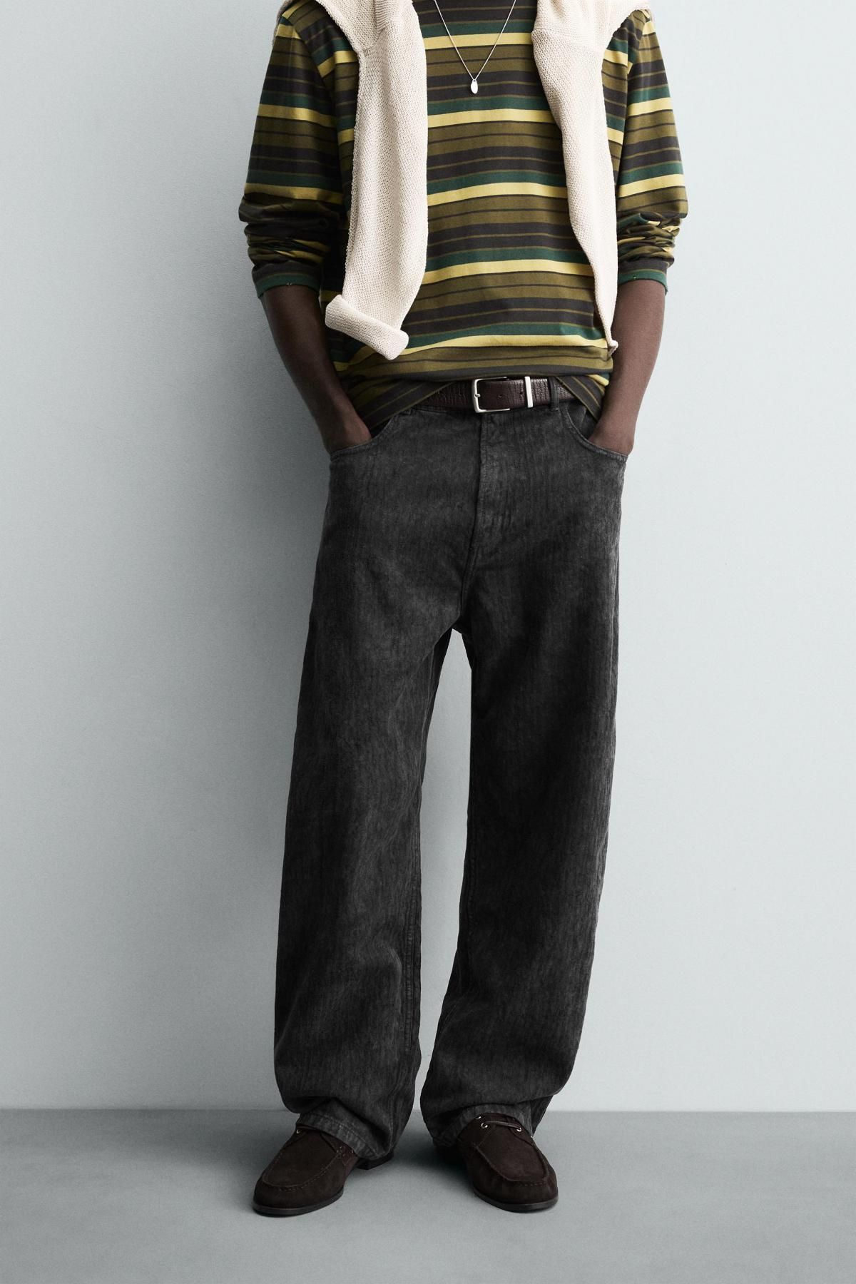 자라 워시드 배기핏 코튼 와이드 팬츠 5862/315 DARK GREY - 상품 이미지