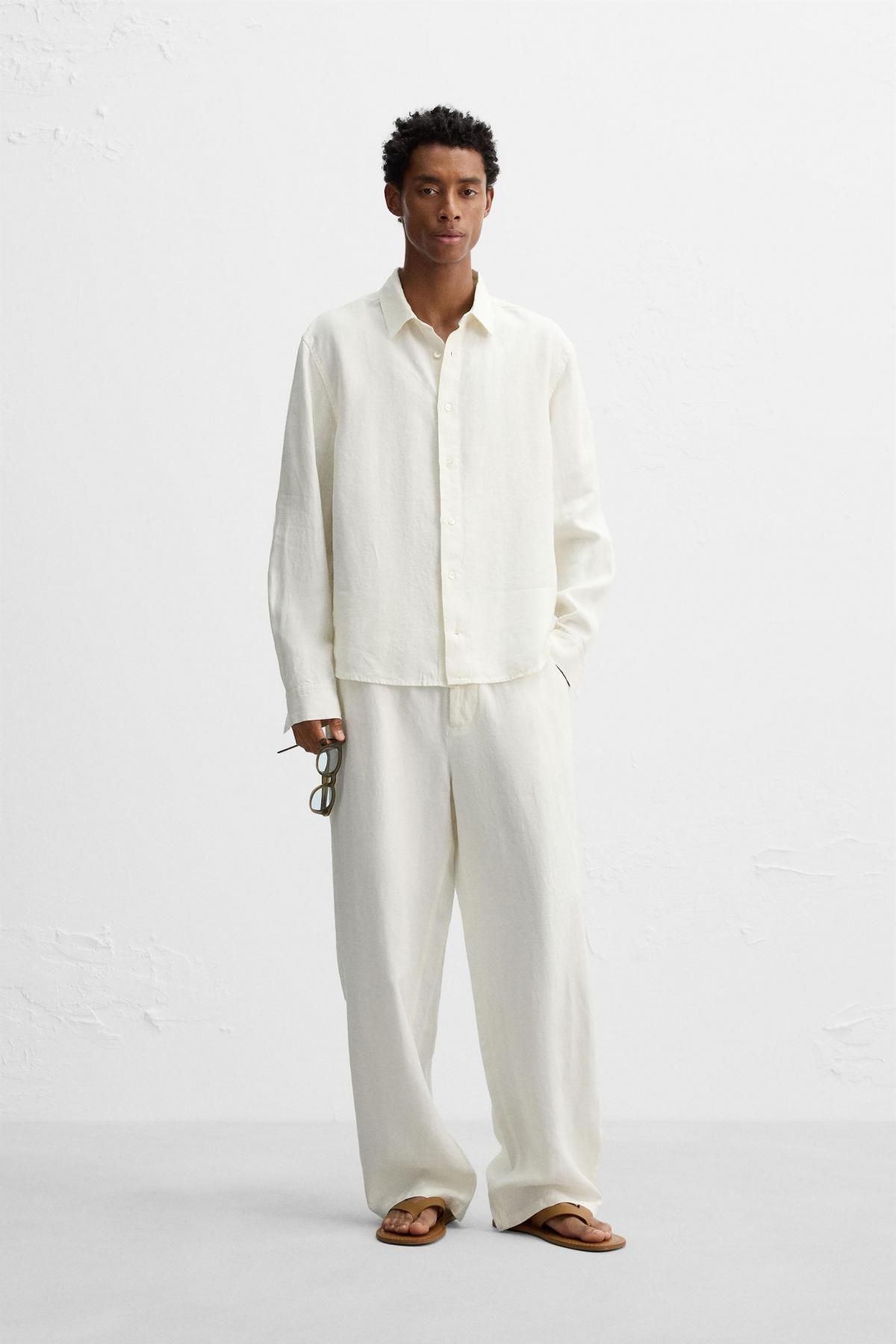 자라 아이보리 헴프 와이드핏 팬츠 5344/410 OYSTER-WHITE - 상세 이미지 2