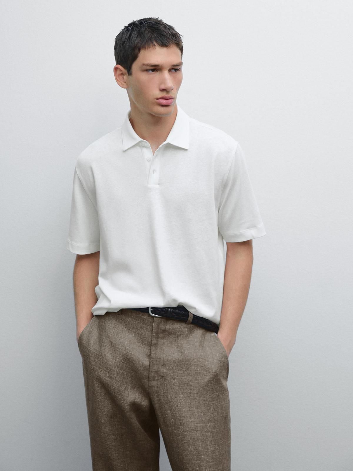 마시모두띠 프리미엄 린넨블렌드 반팔 폴로셔츠 화이트 0604/157 OFF WHITE - 상세 이미지 5