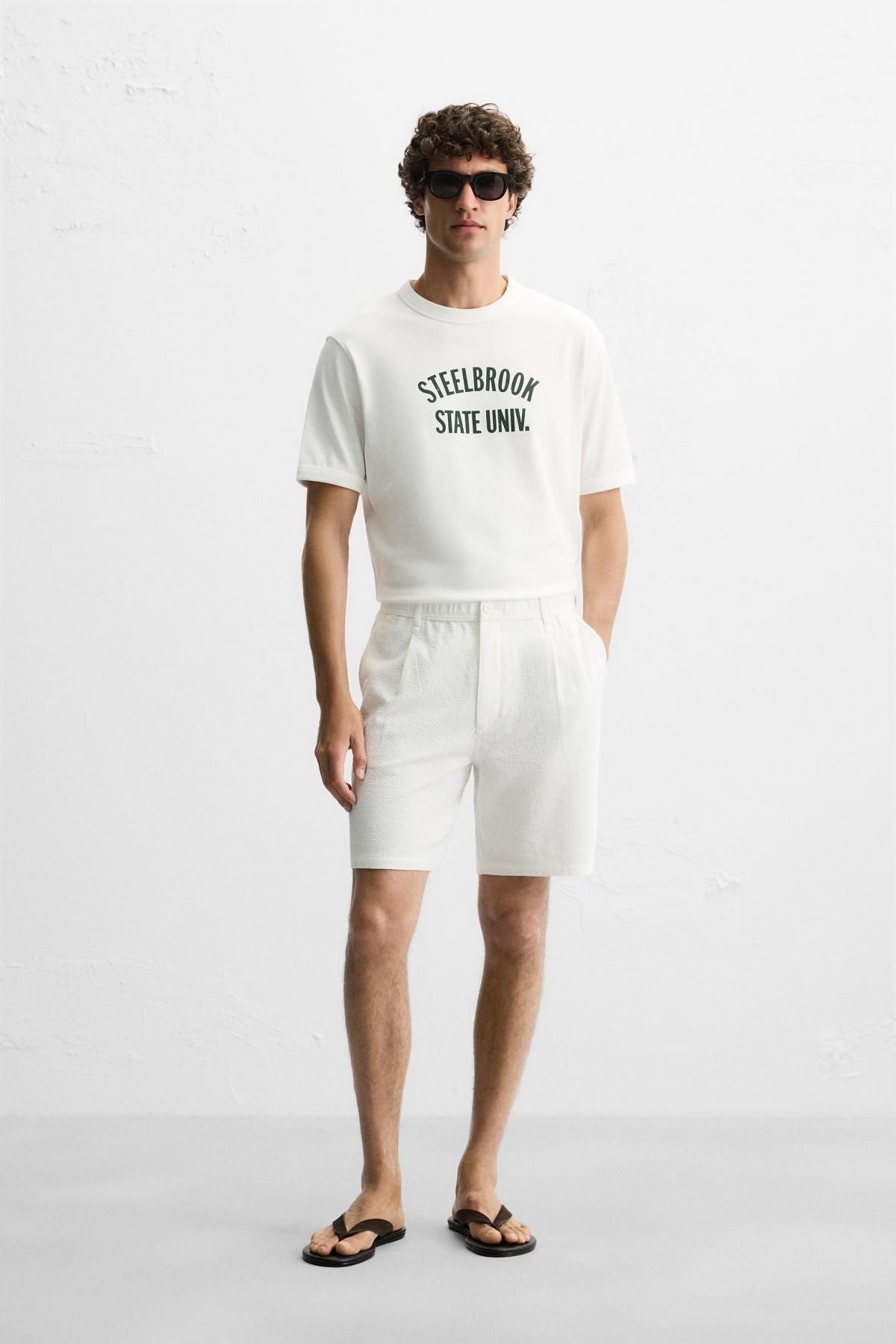 자라 베이직 레터링 프린트 리브드 반팔 티셔츠 0962/304 OYSTER-WHITE - 상세 이미지 2