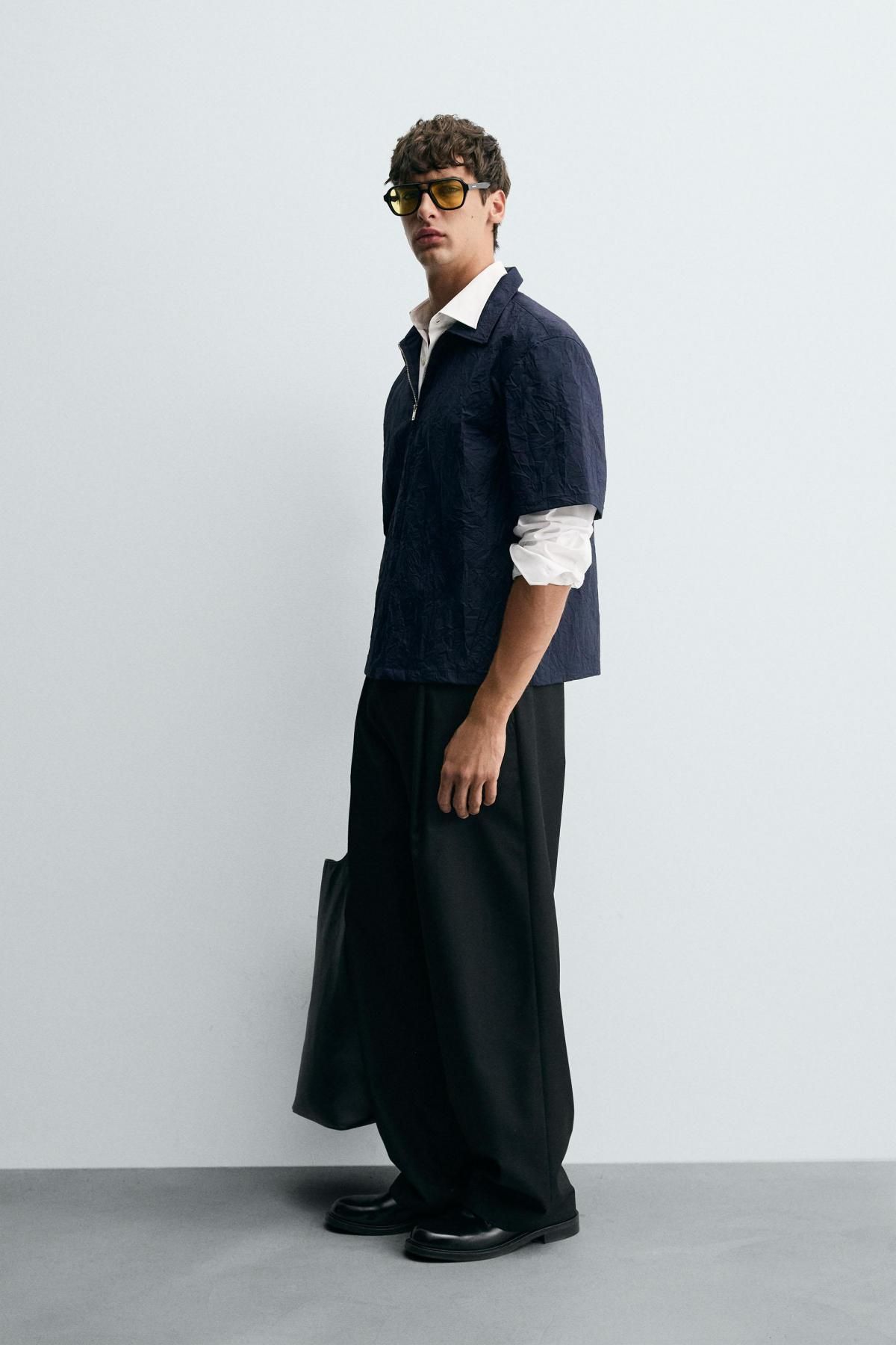 자라 링클 테크니컬 집업 반팔 셔츠 7545/347 NAVY BLUE - 상세 이미지 5
