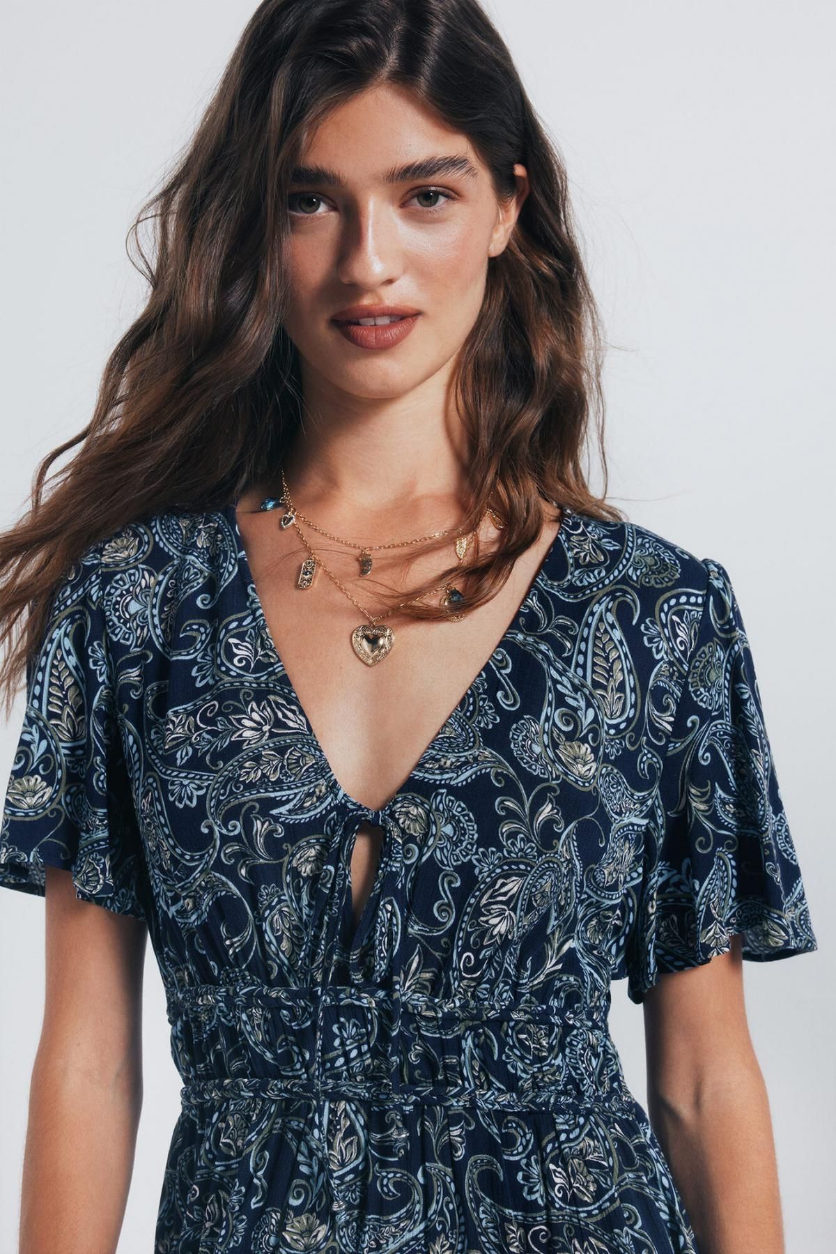 스프링필드 플라워 패턴 브이넥 미디 원피스 7952286 AZUL - 상세 이미지 4